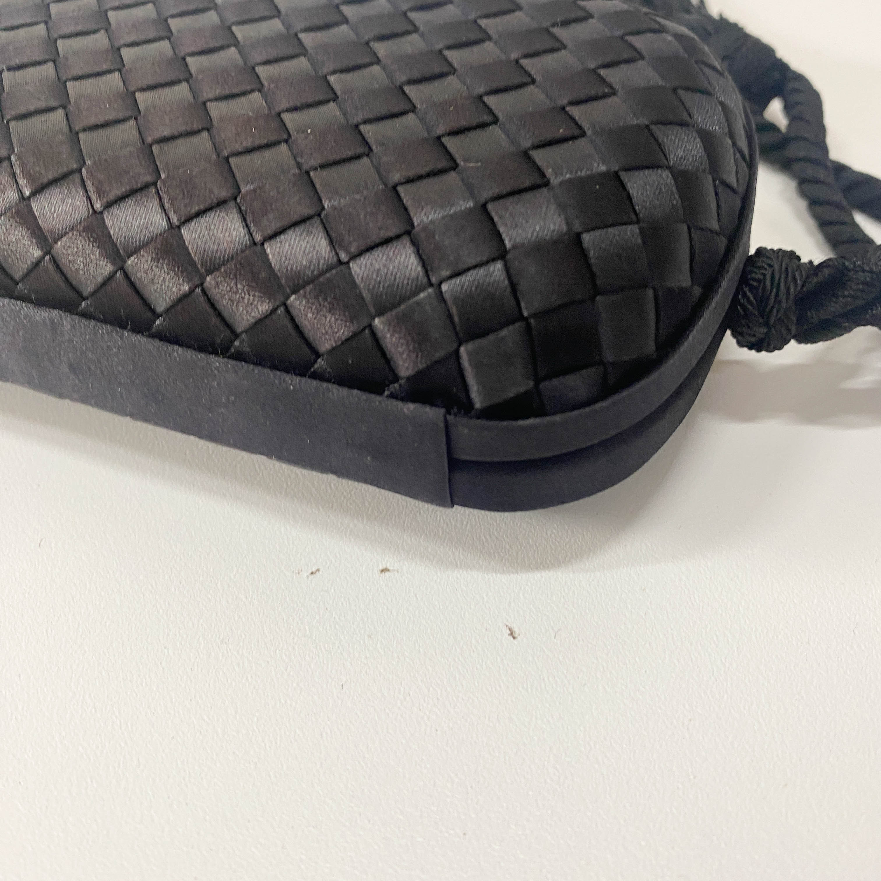 Intrecciato Black Satin Mini Clutch Bag