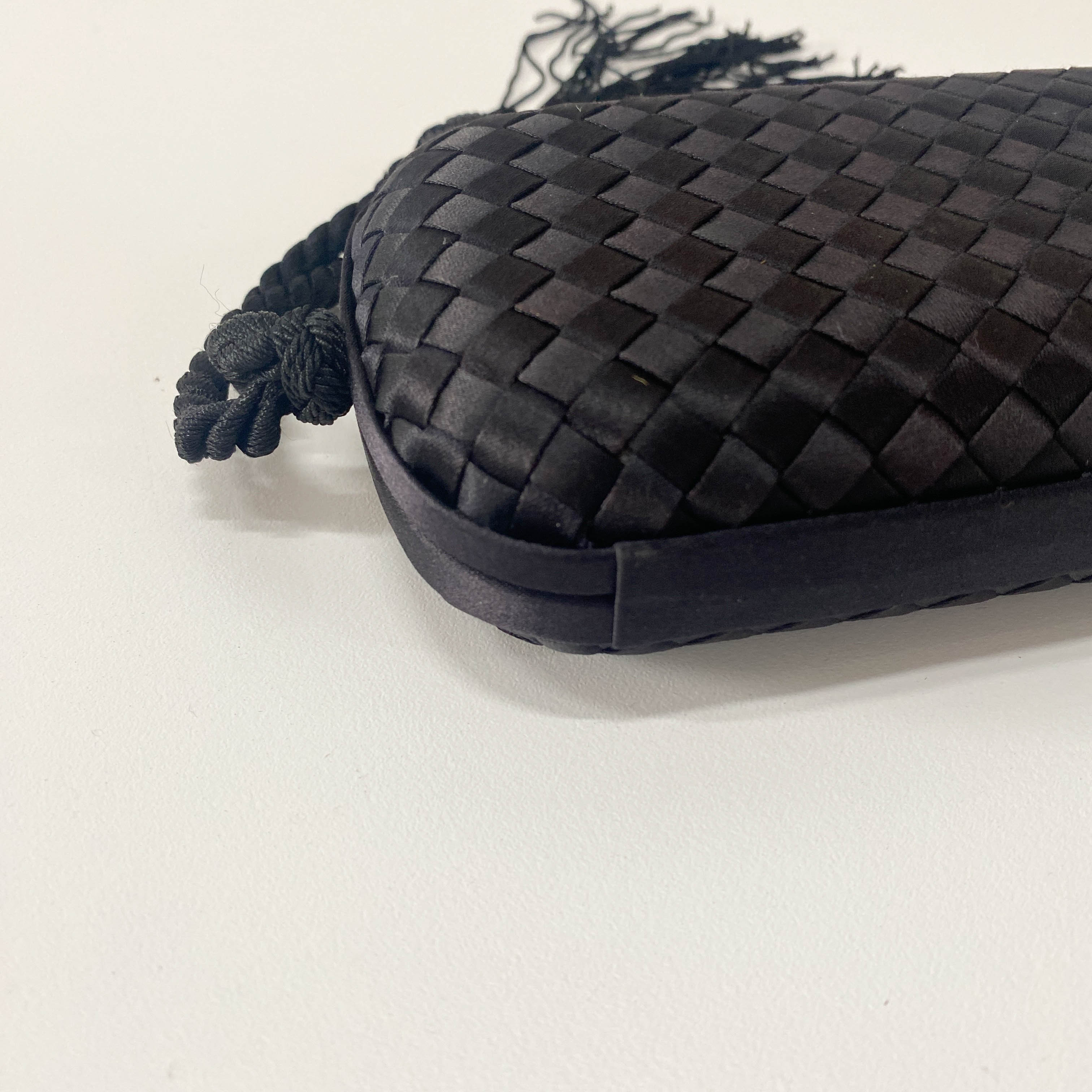 Intrecciato Black Satin Mini Clutch Bag