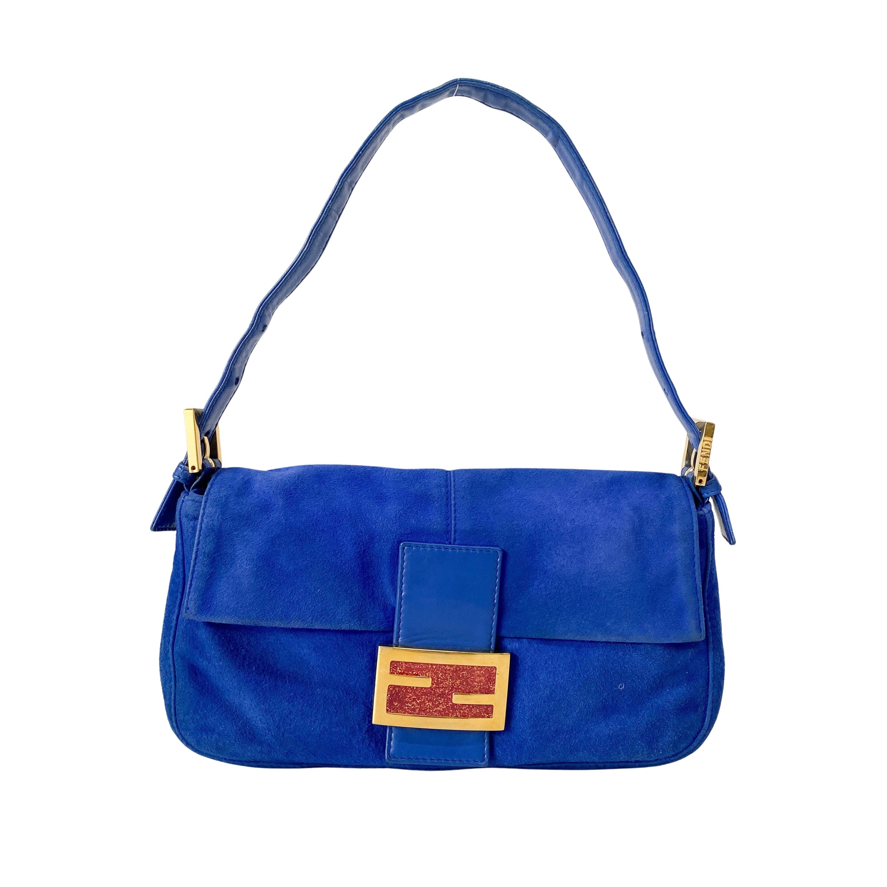 Baguette Blue Suede Shoulder Bag