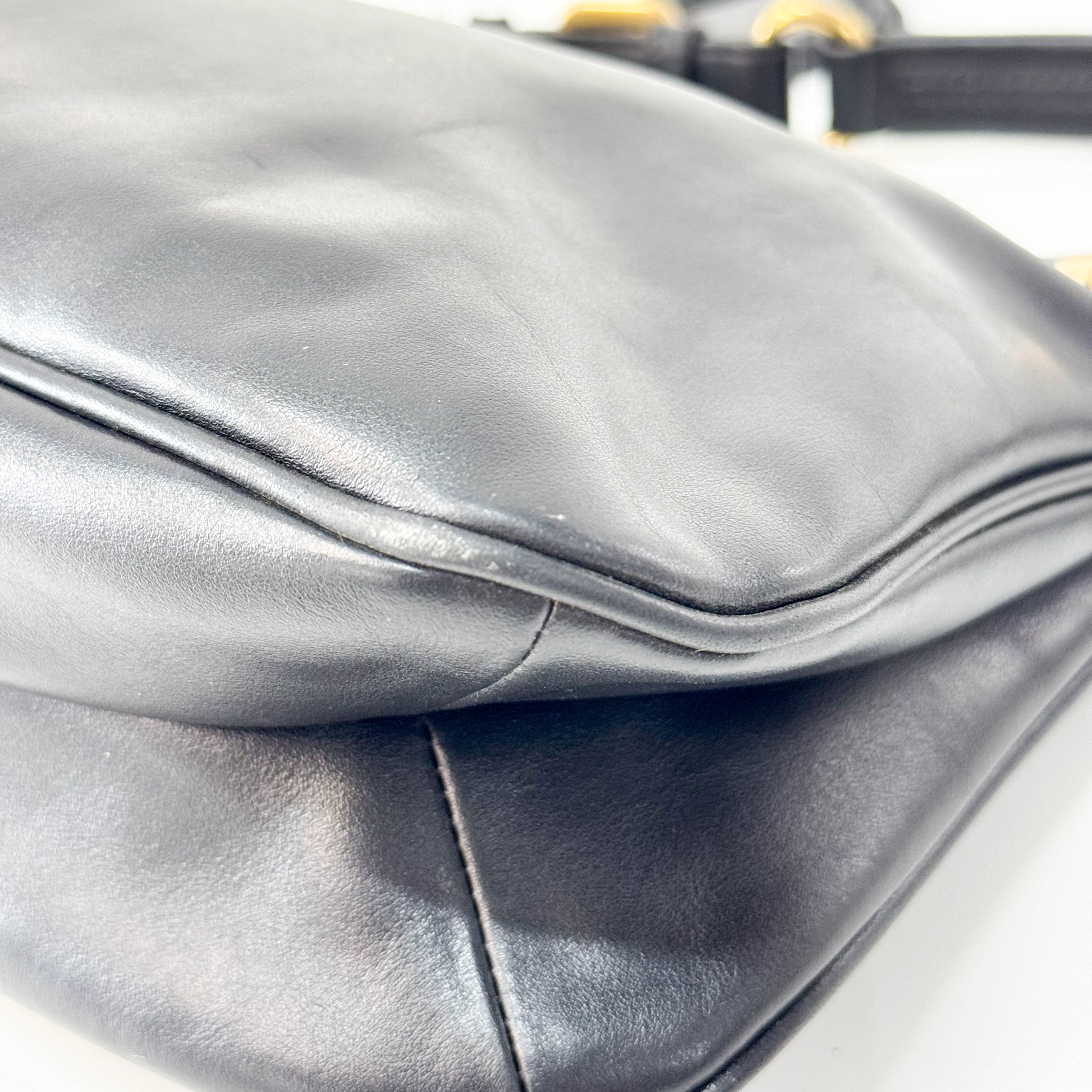 Black Leather Hobo Shoulder Bag