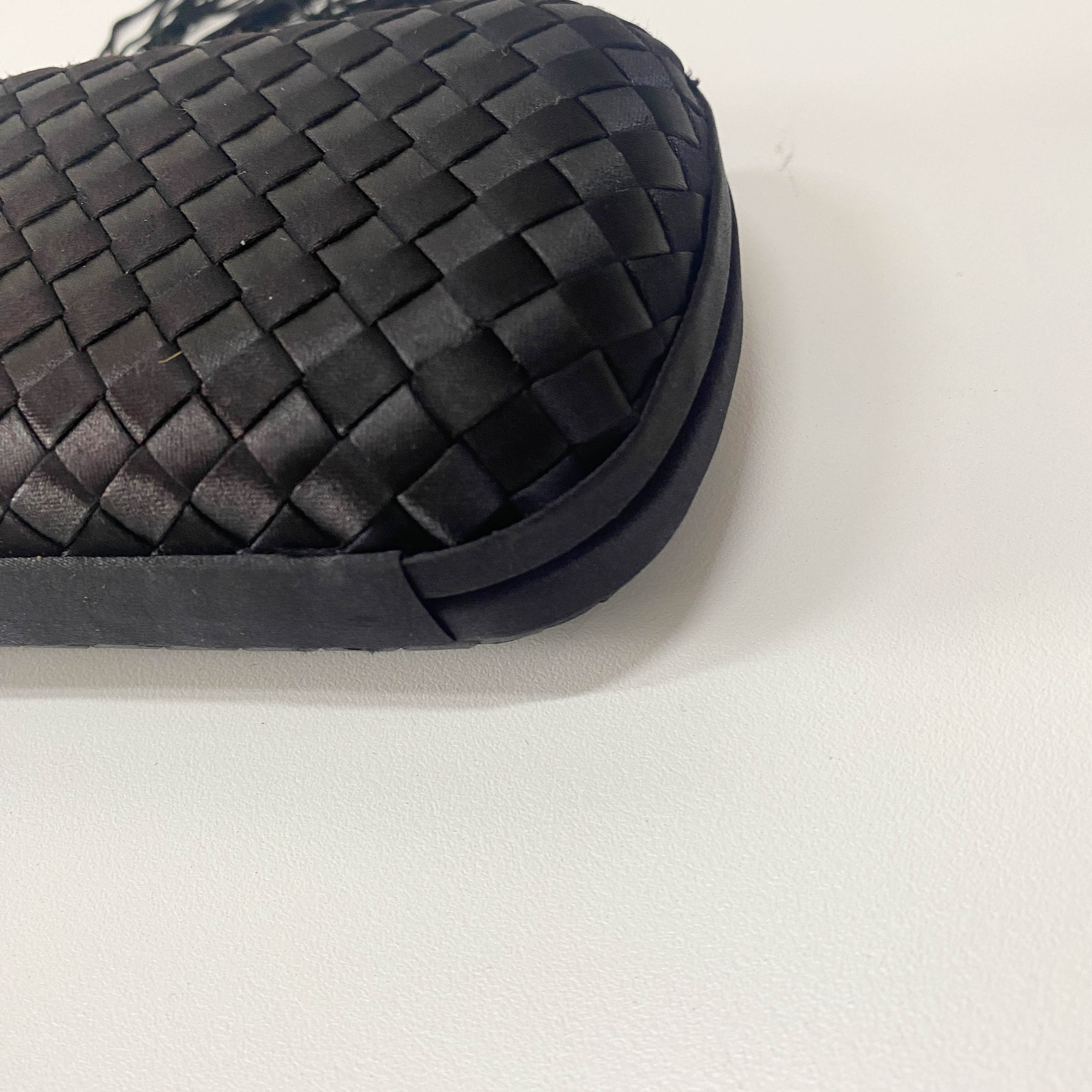 Intrecciato Black Satin Mini Clutch Bag