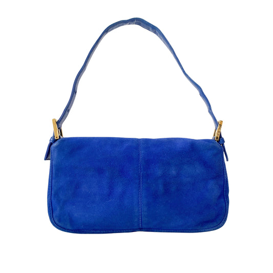 Baguette Blue Suede Shoulder Bag