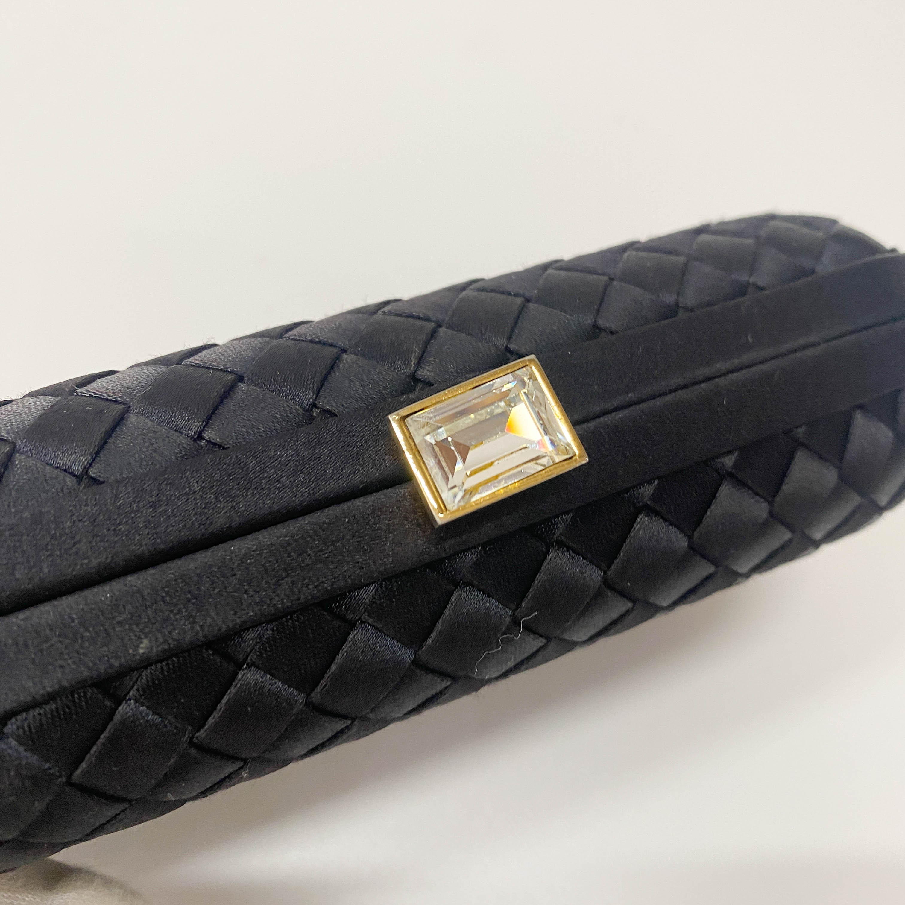 Intrecciato Black Satin Mini Clutch Bag