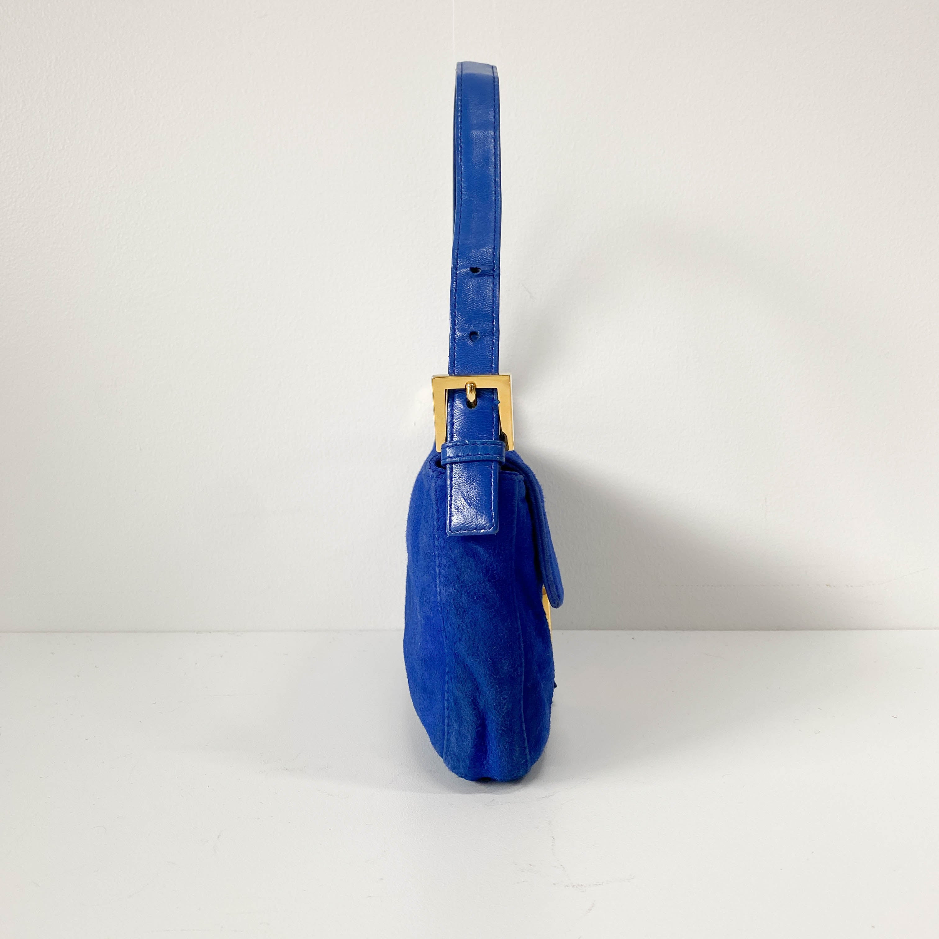 Baguette Blue Suede Shoulder Bag