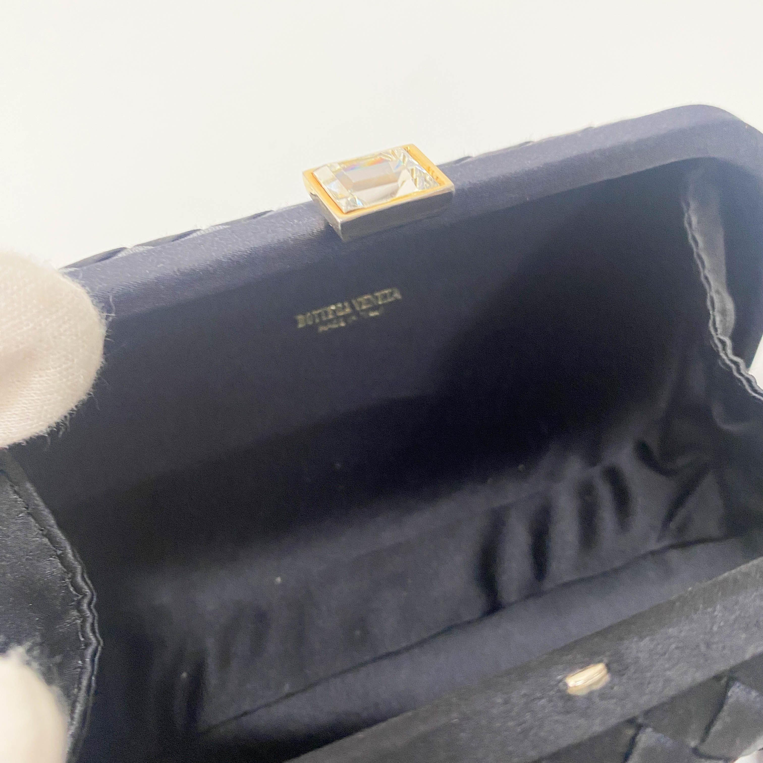 Intrecciato Black Satin Mini Clutch Bag
