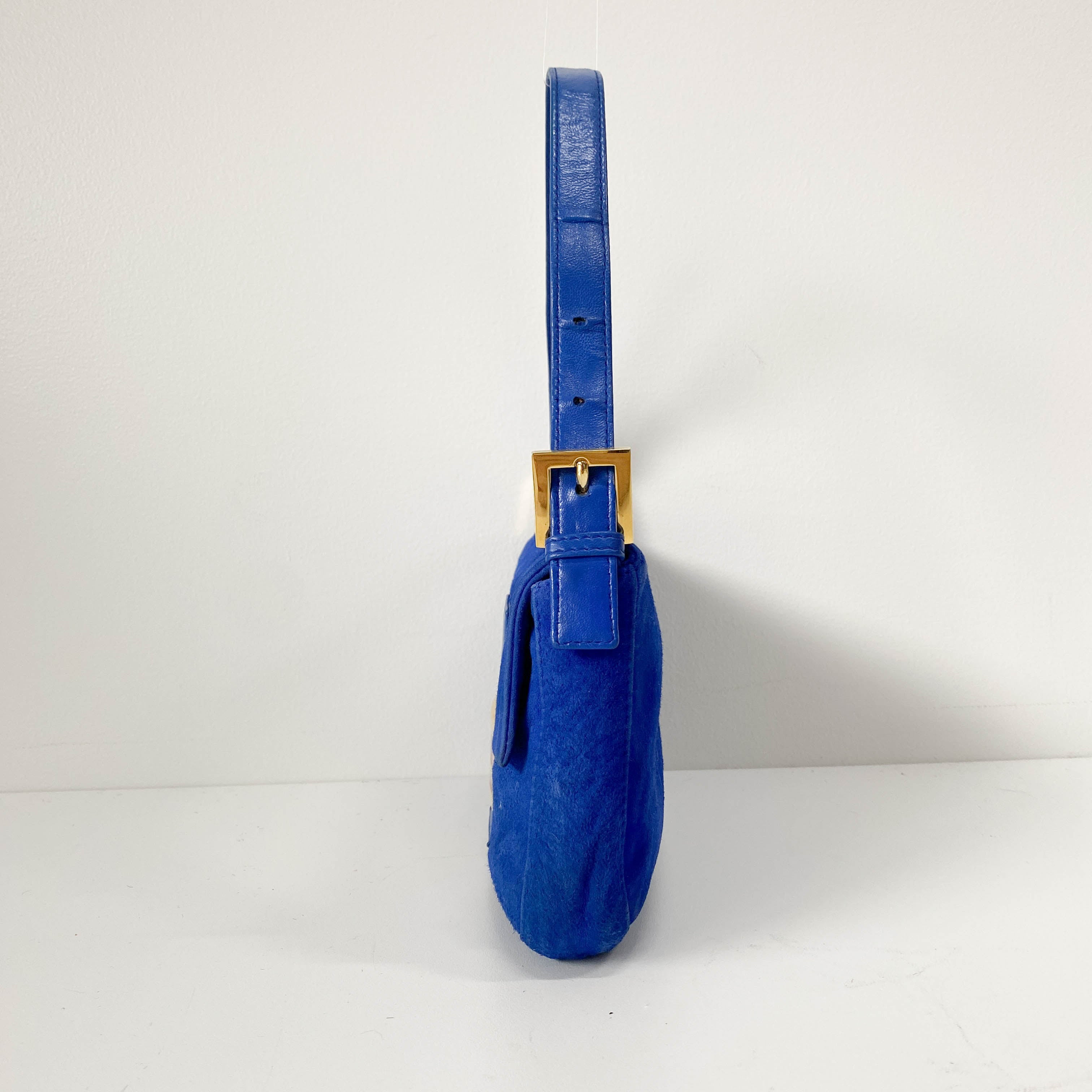 Baguette Blue Suede Shoulder Bag