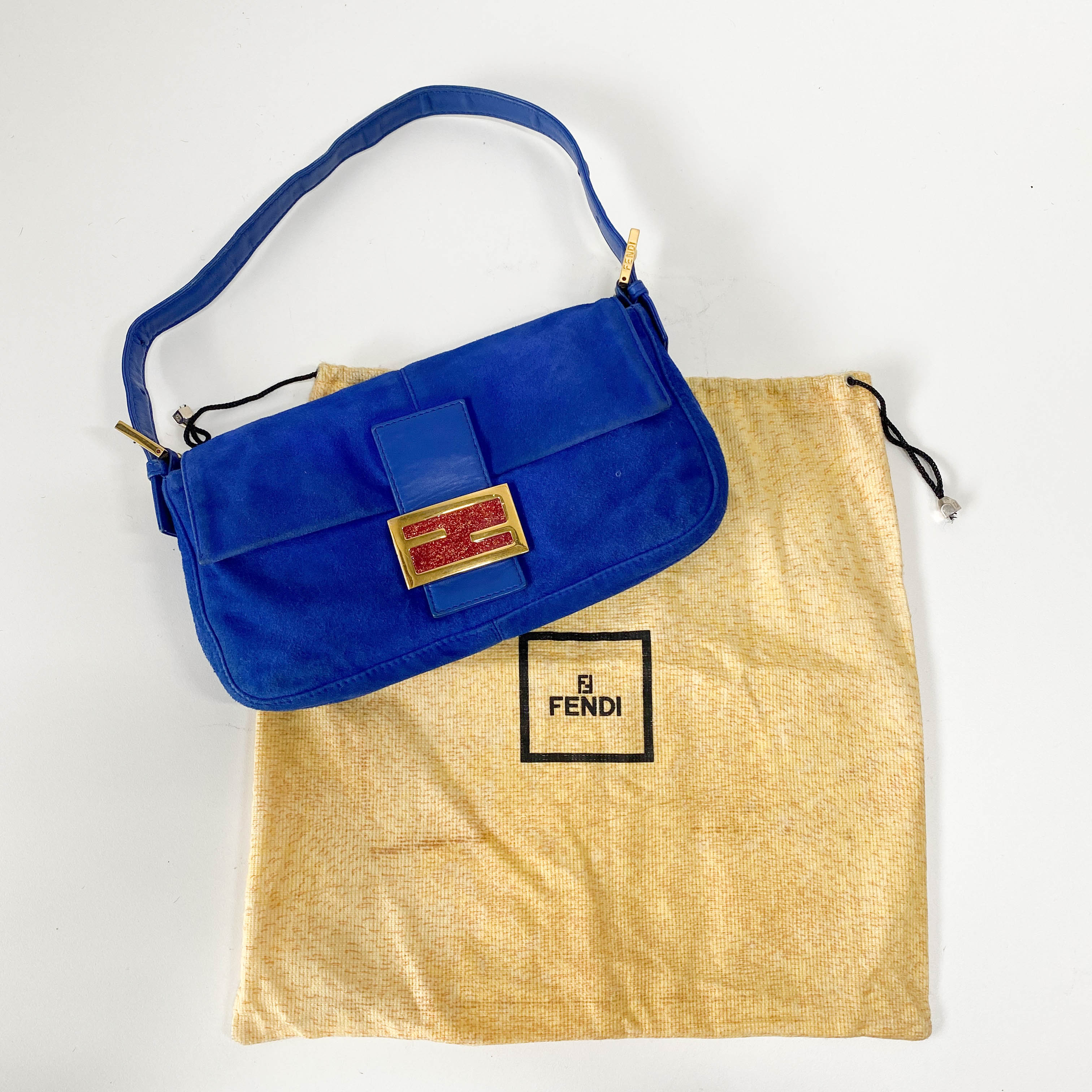 Baguette Blue Suede Shoulder Bag