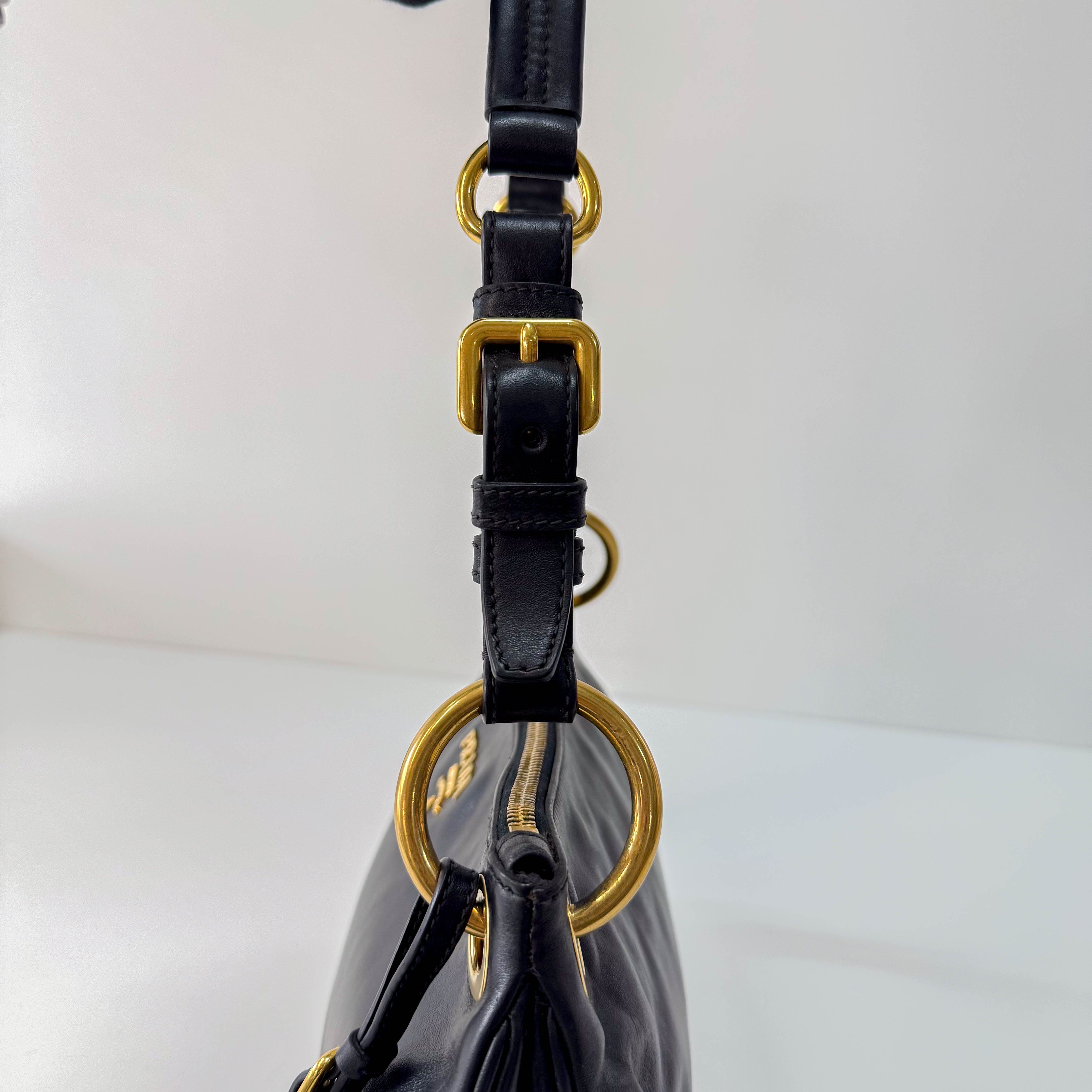 Black Leather Hobo Shoulder Bag