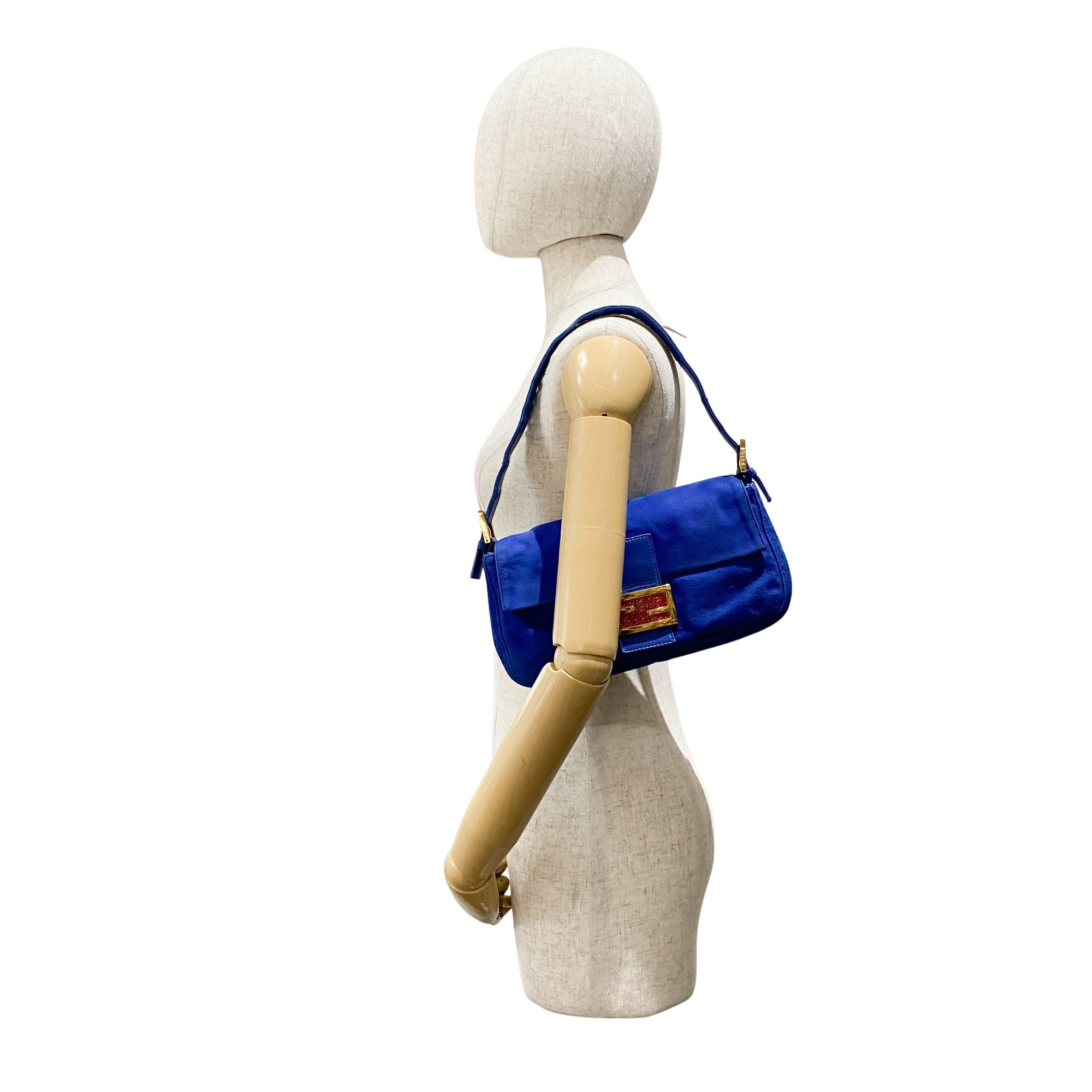 Baguette Blue Suede Shoulder Bag