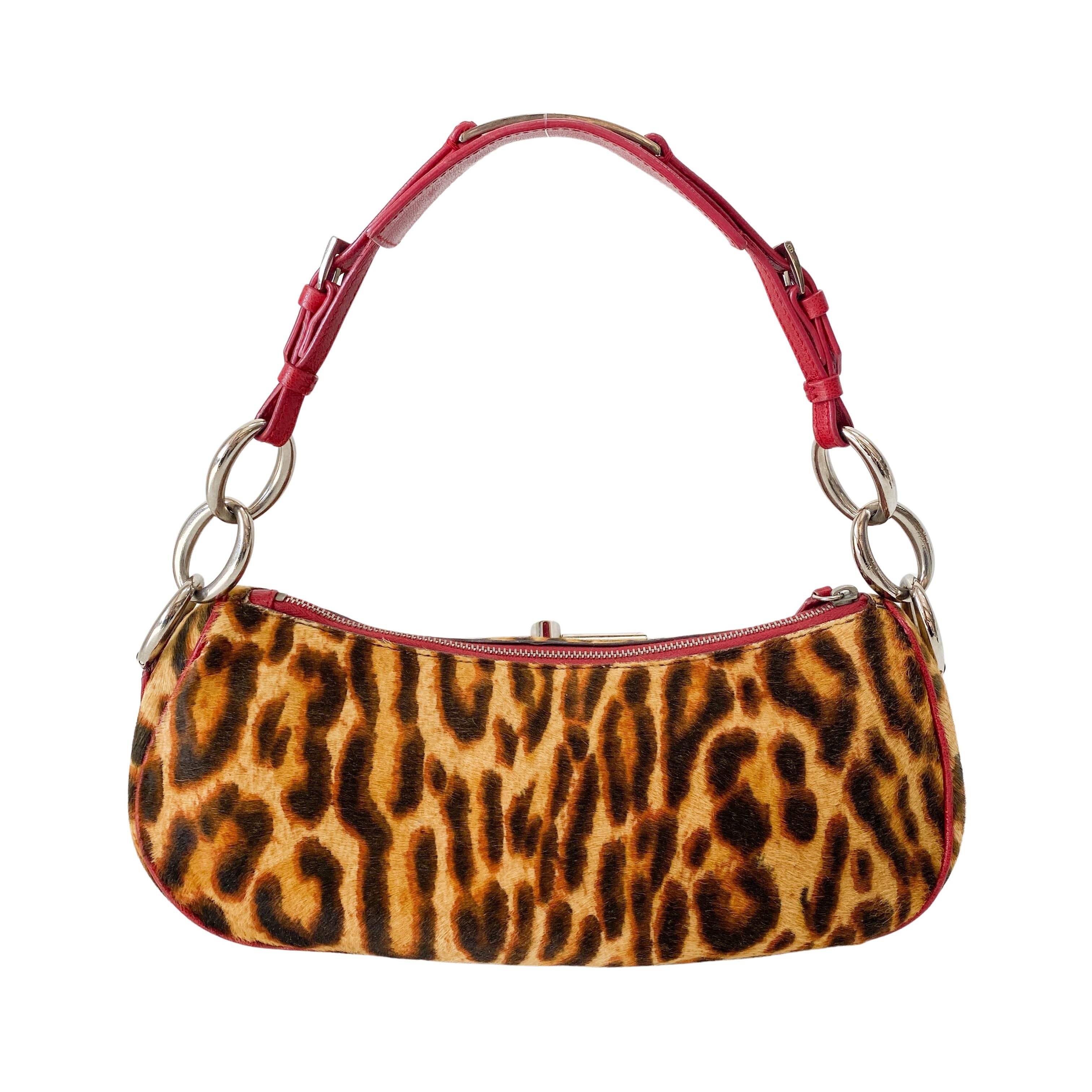 Diva Leopard Print Pony Hair and Red Leather Bag