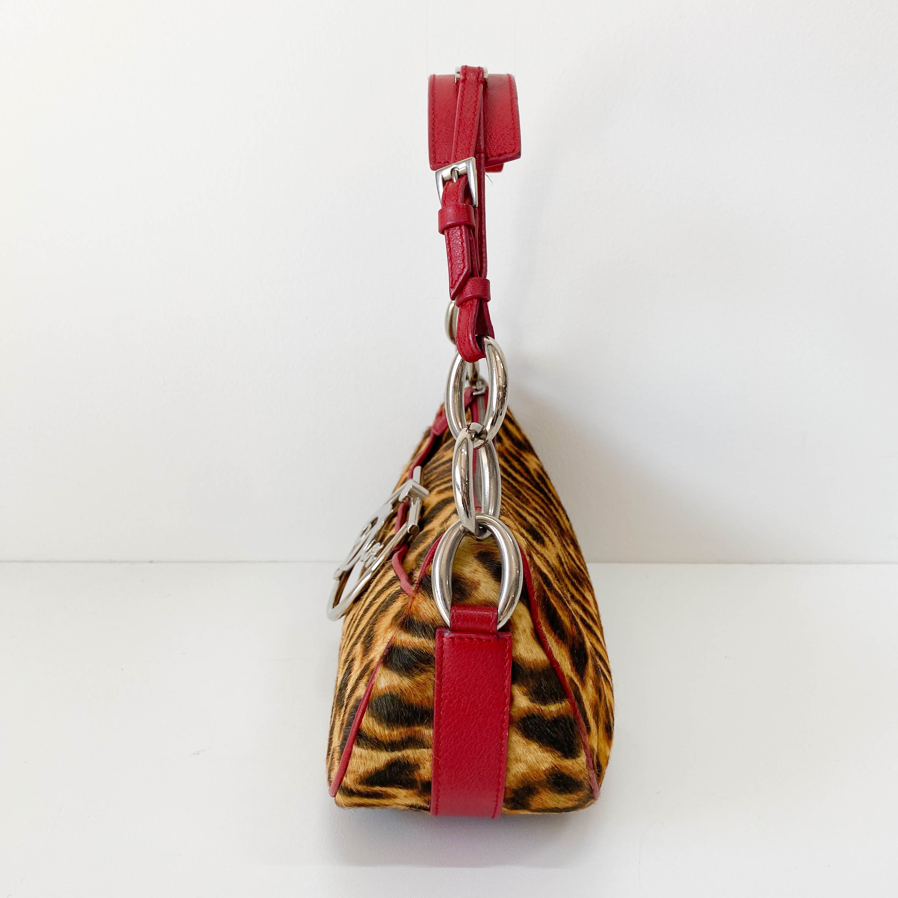 Diva Leopard Print Pony Hair and Red Leather Bag