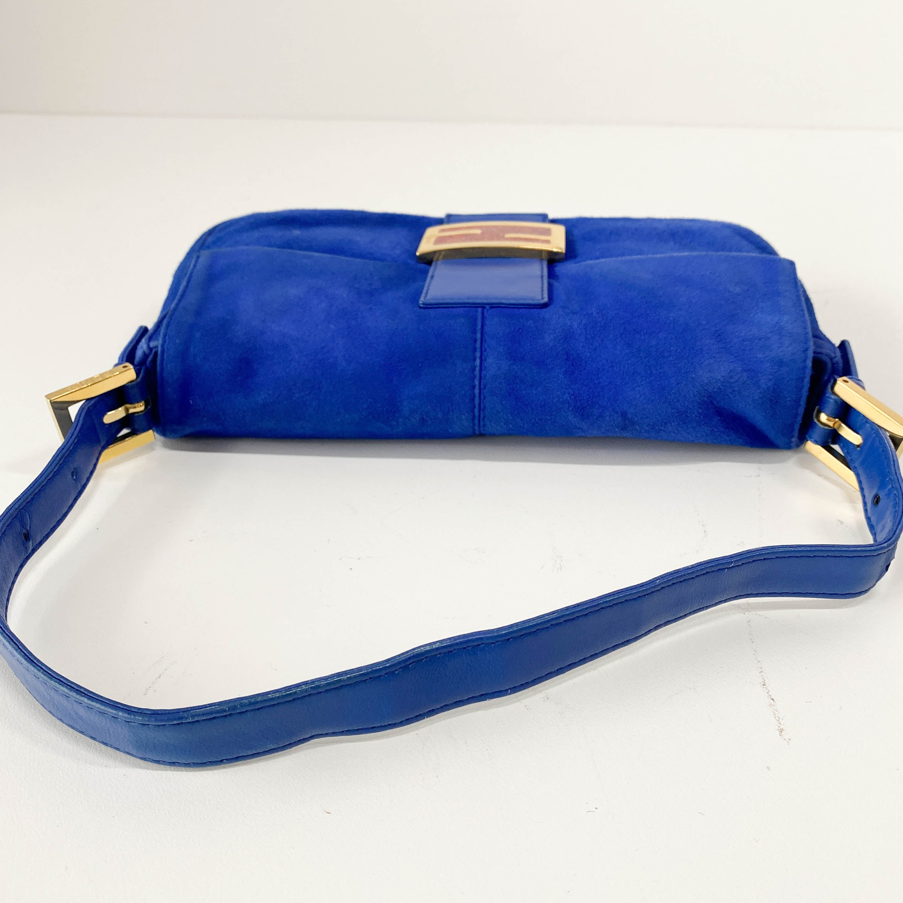 Baguette Blue Suede Shoulder Bag