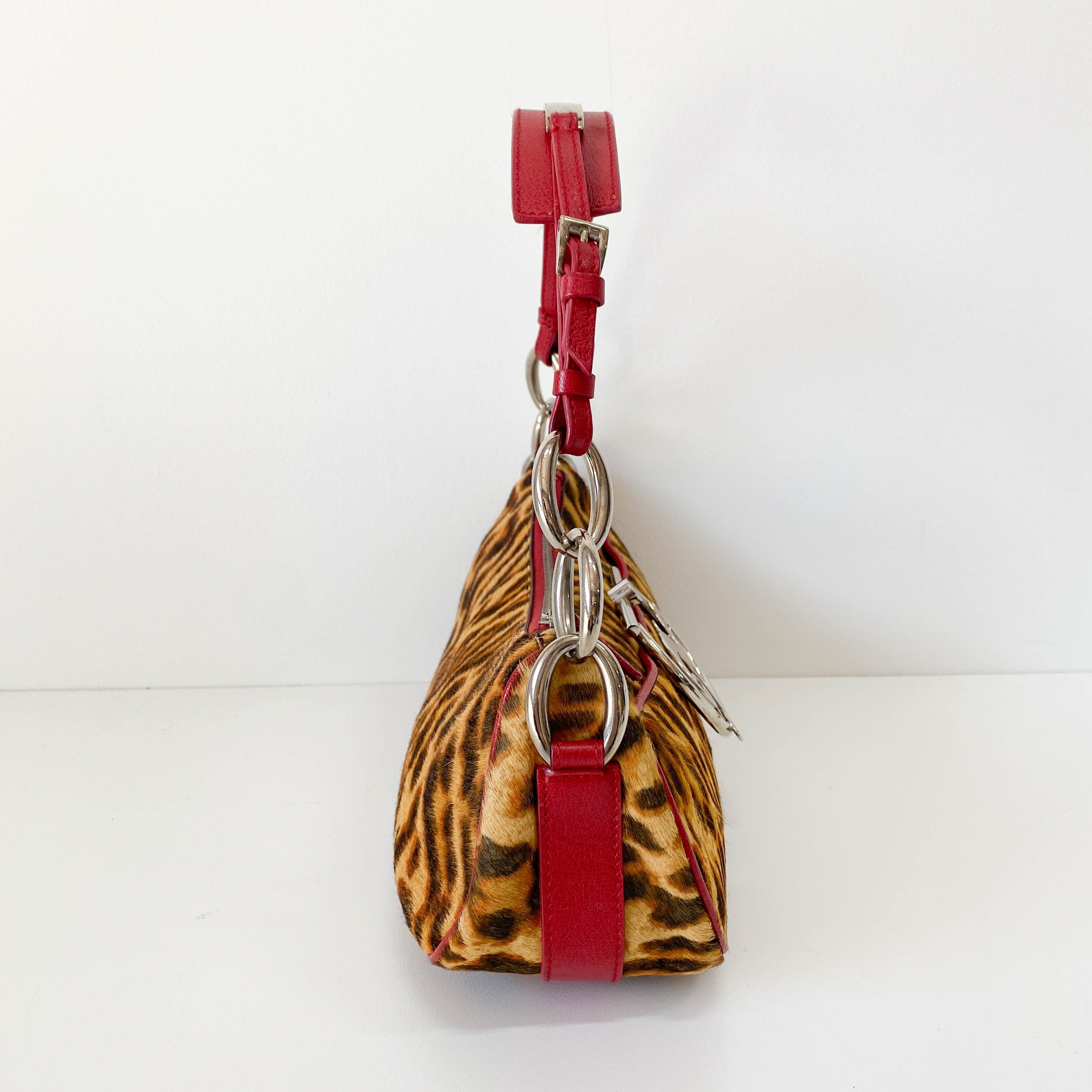 Diva Leopard Print Pony Hair and Red Leather Bag