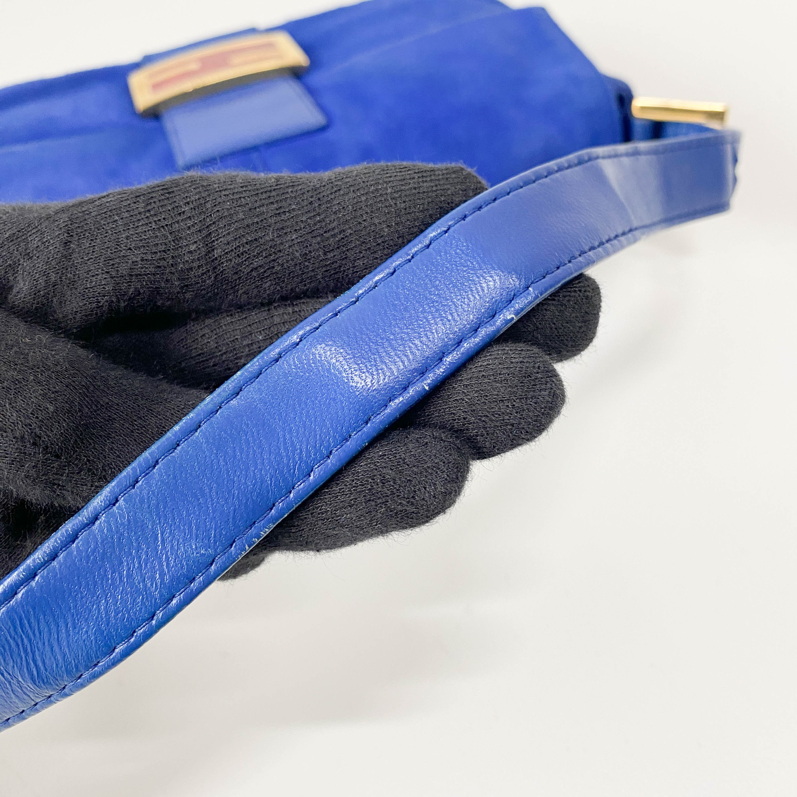 Baguette Blue Suede Shoulder Bag