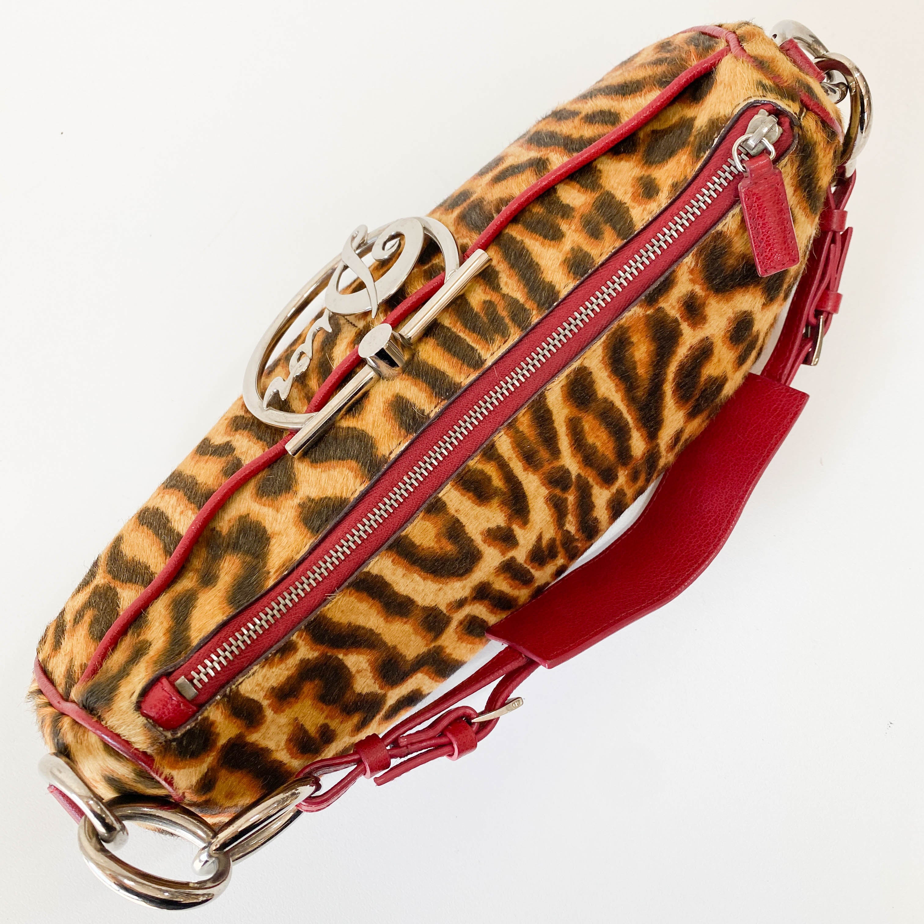 Diva Leopard Print Pony Hair and Red Leather Bag