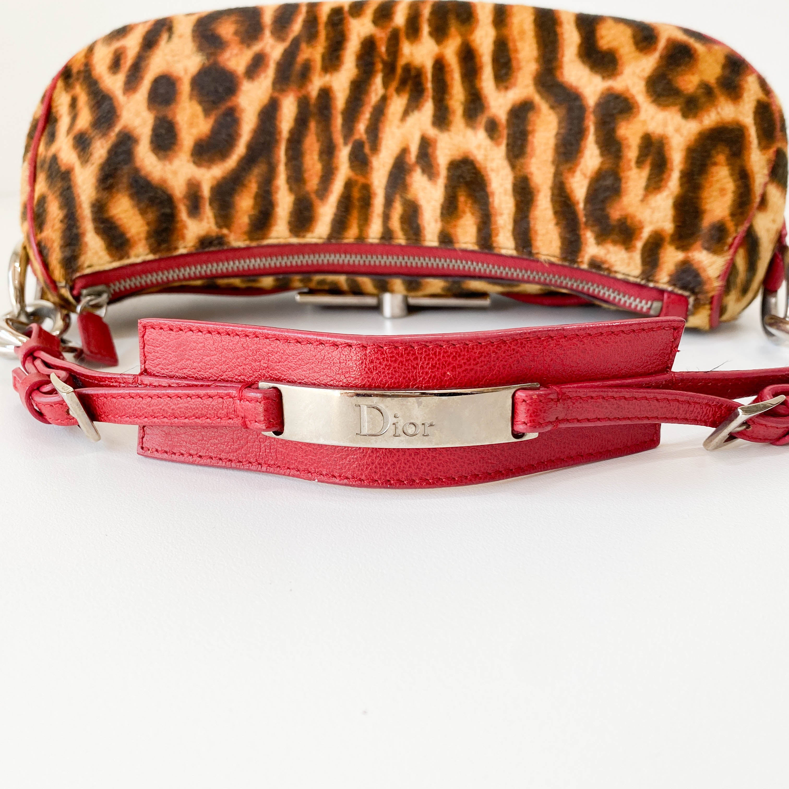 Diva Leopard Print Pony Hair and Red Leather Bag