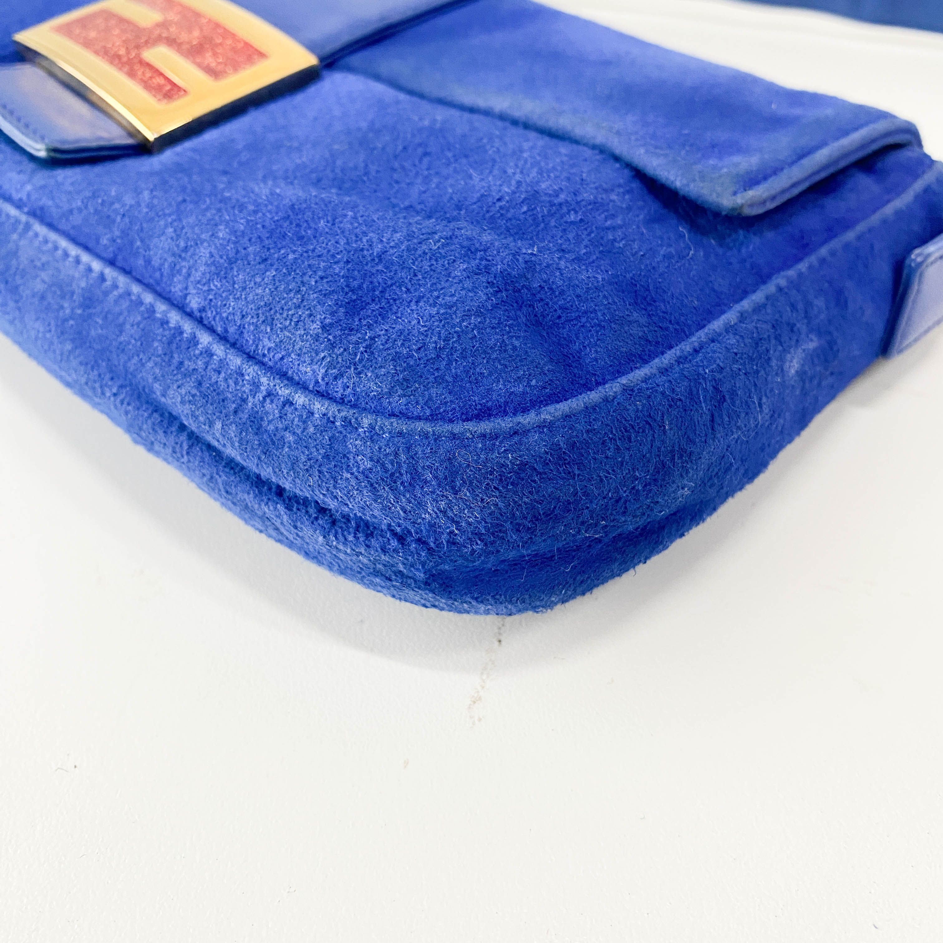 Baguette Blue Suede Shoulder Bag