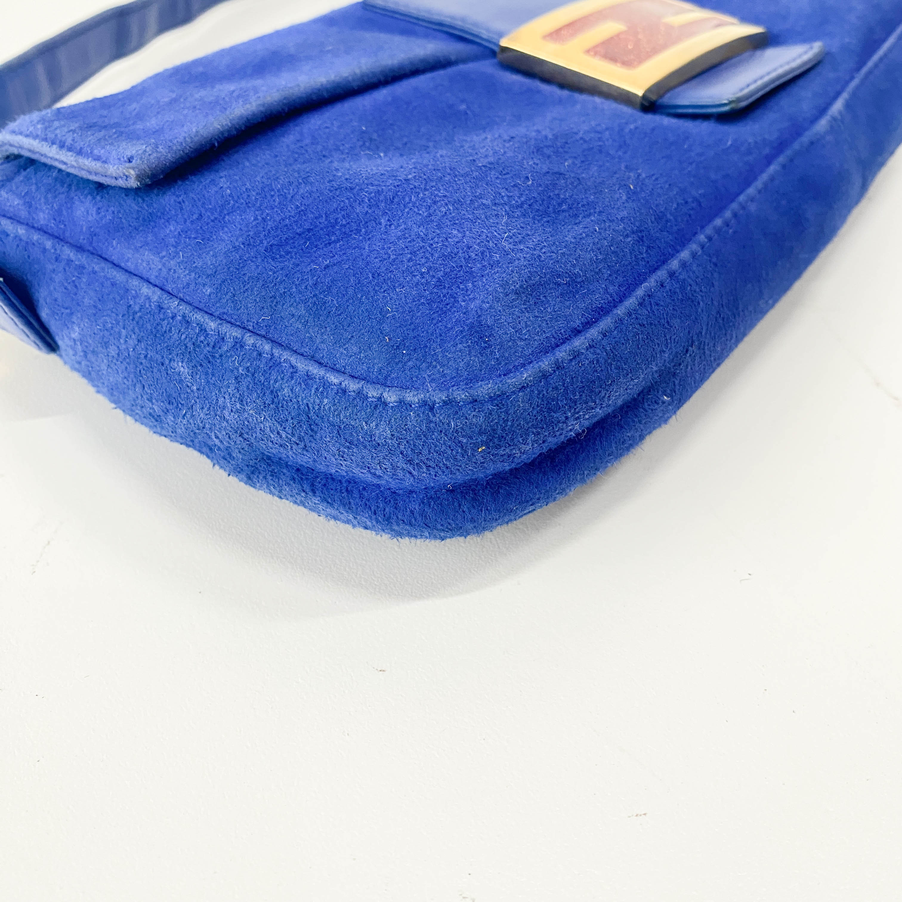 Baguette Blue Suede Shoulder Bag