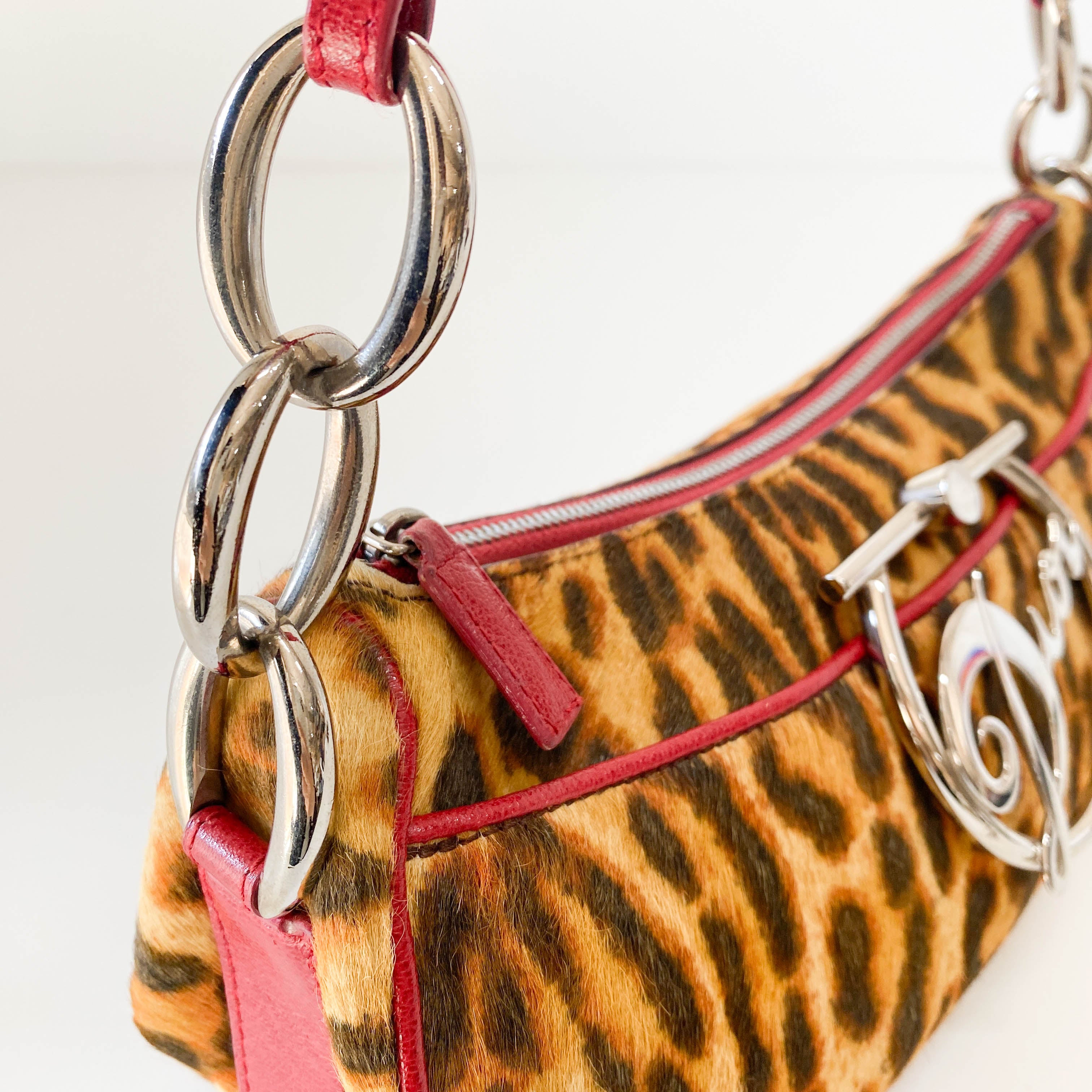Diva Leopard Print Pony Hair and Red Leather Bag