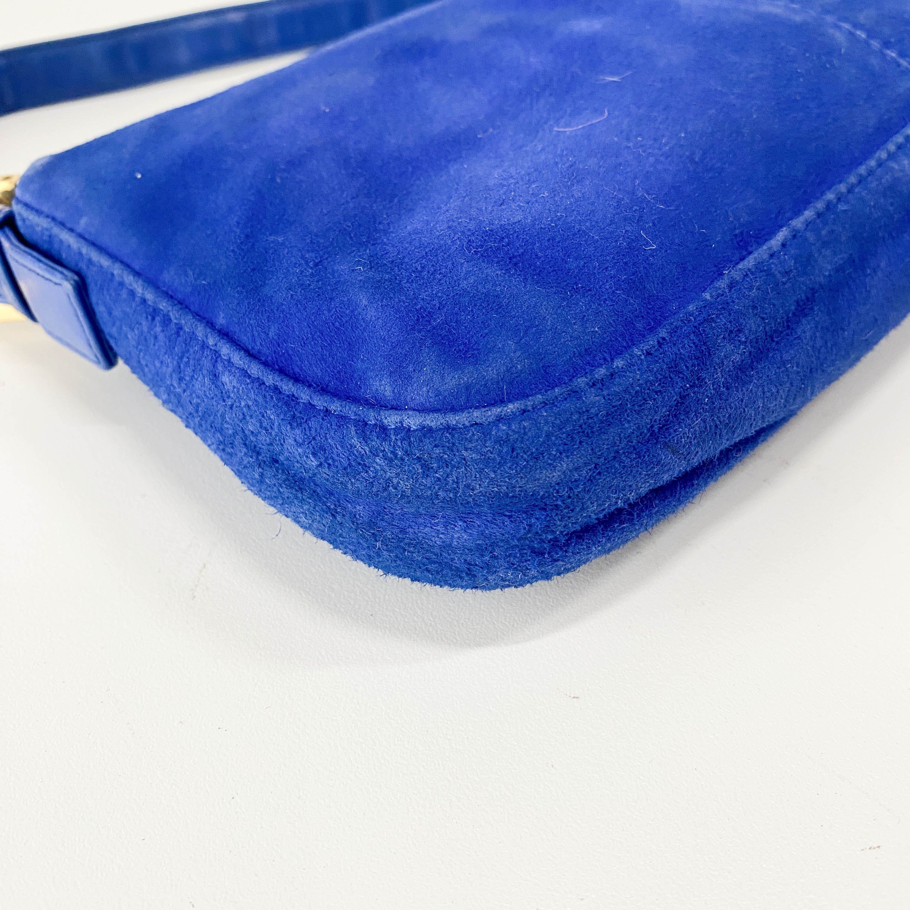 Baguette Blue Suede Shoulder Bag