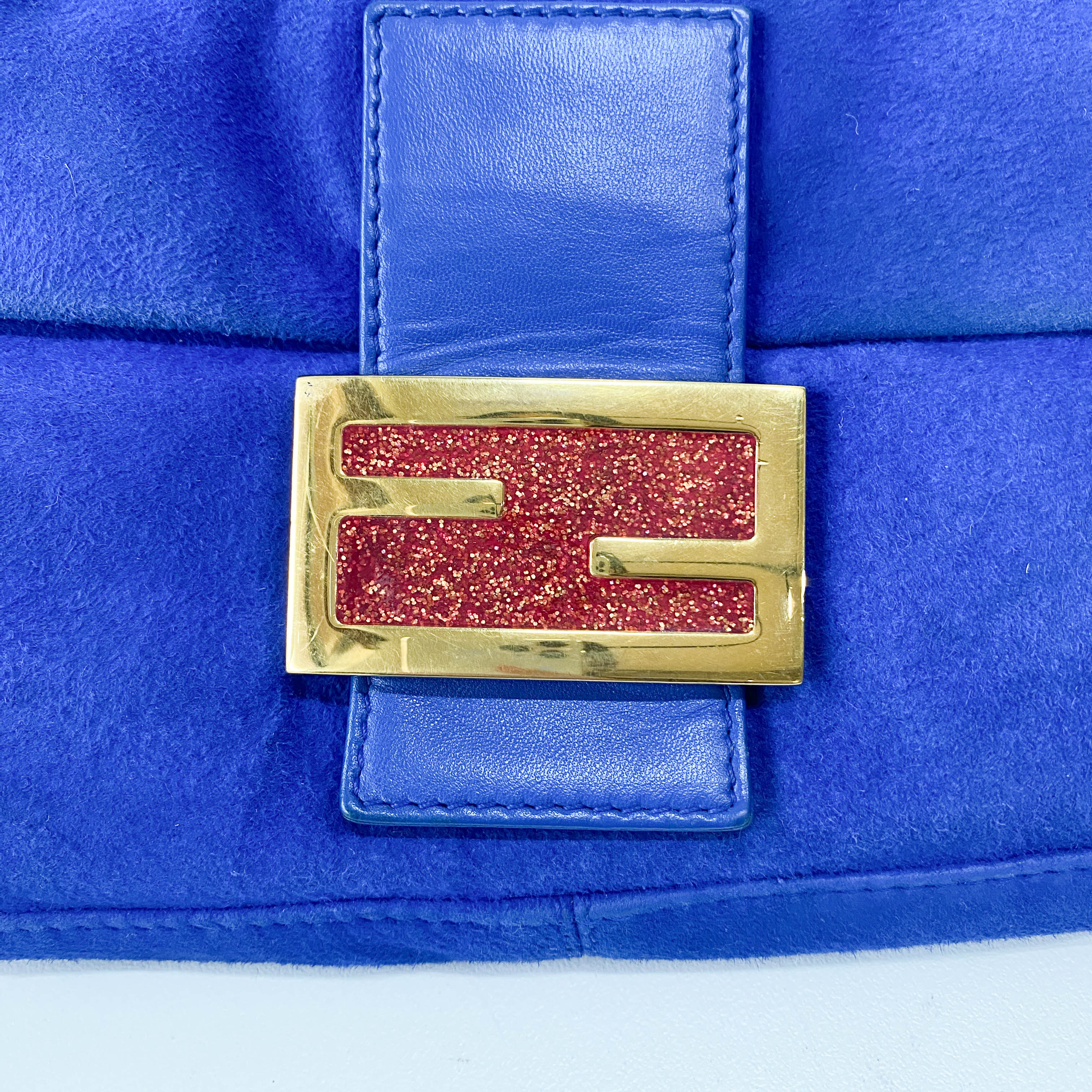 Baguette Blue Suede Shoulder Bag