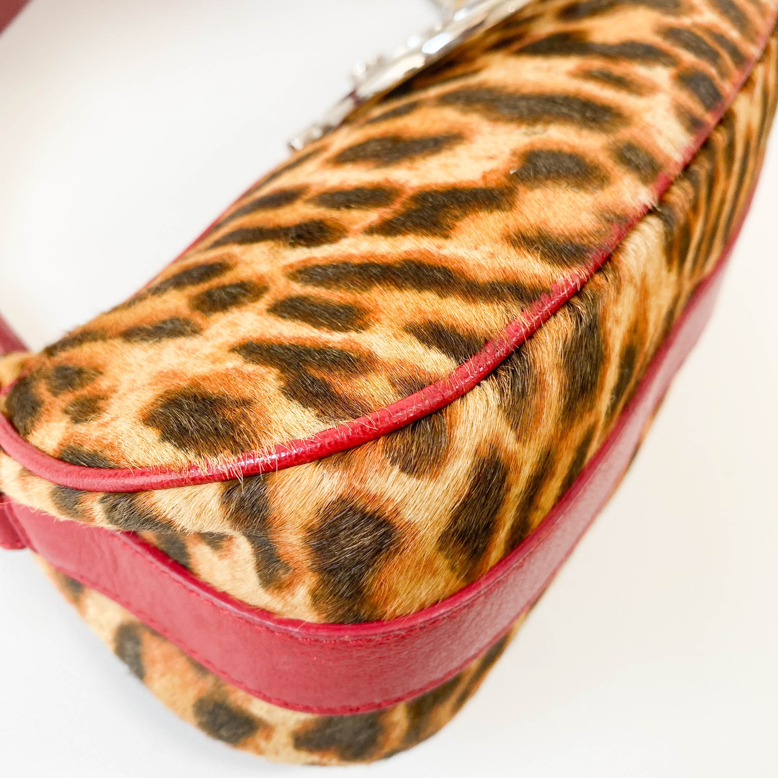 Diva Leopard Print Pony Hair and Red Leather Bag