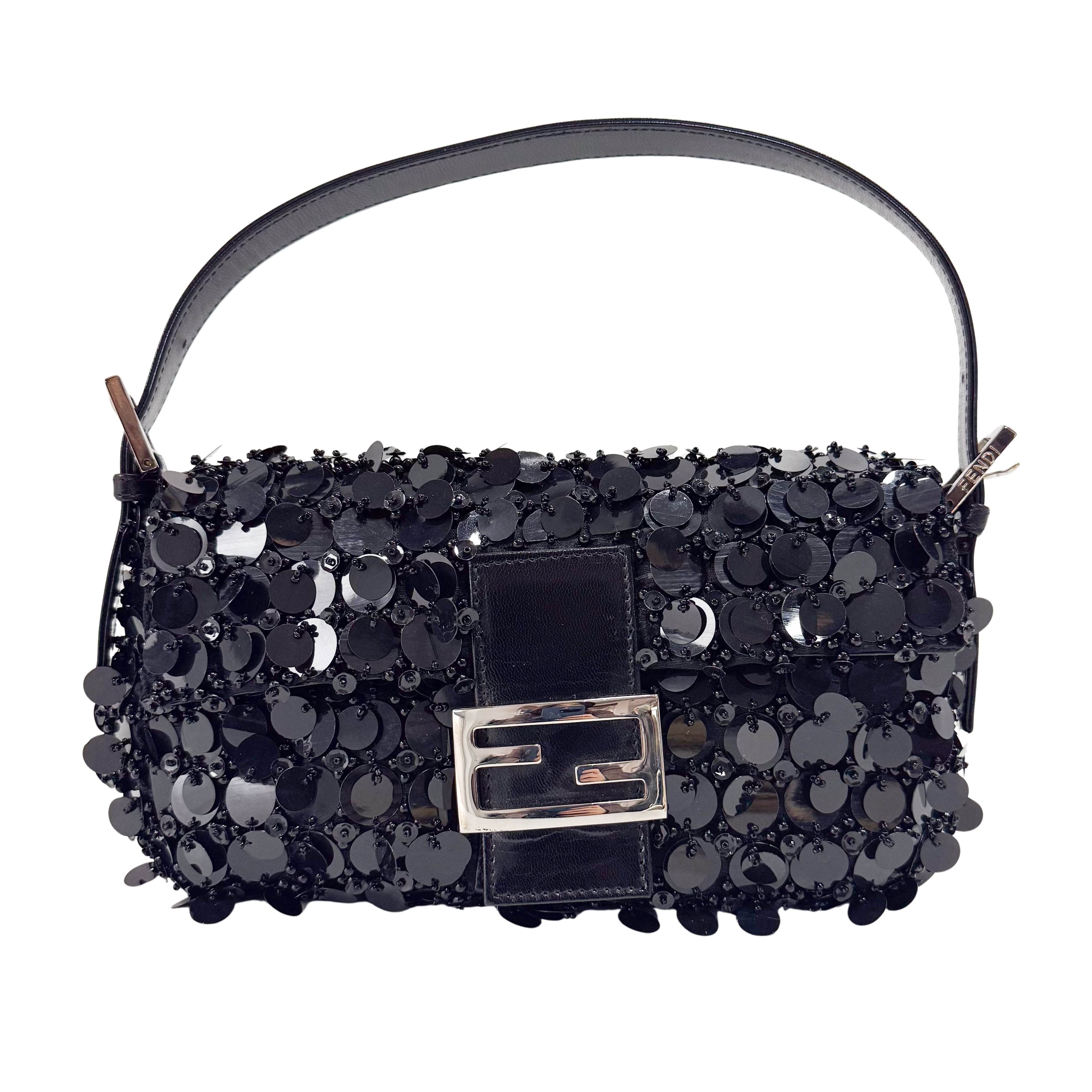 Baguette Black Sequin Shoulder Bag