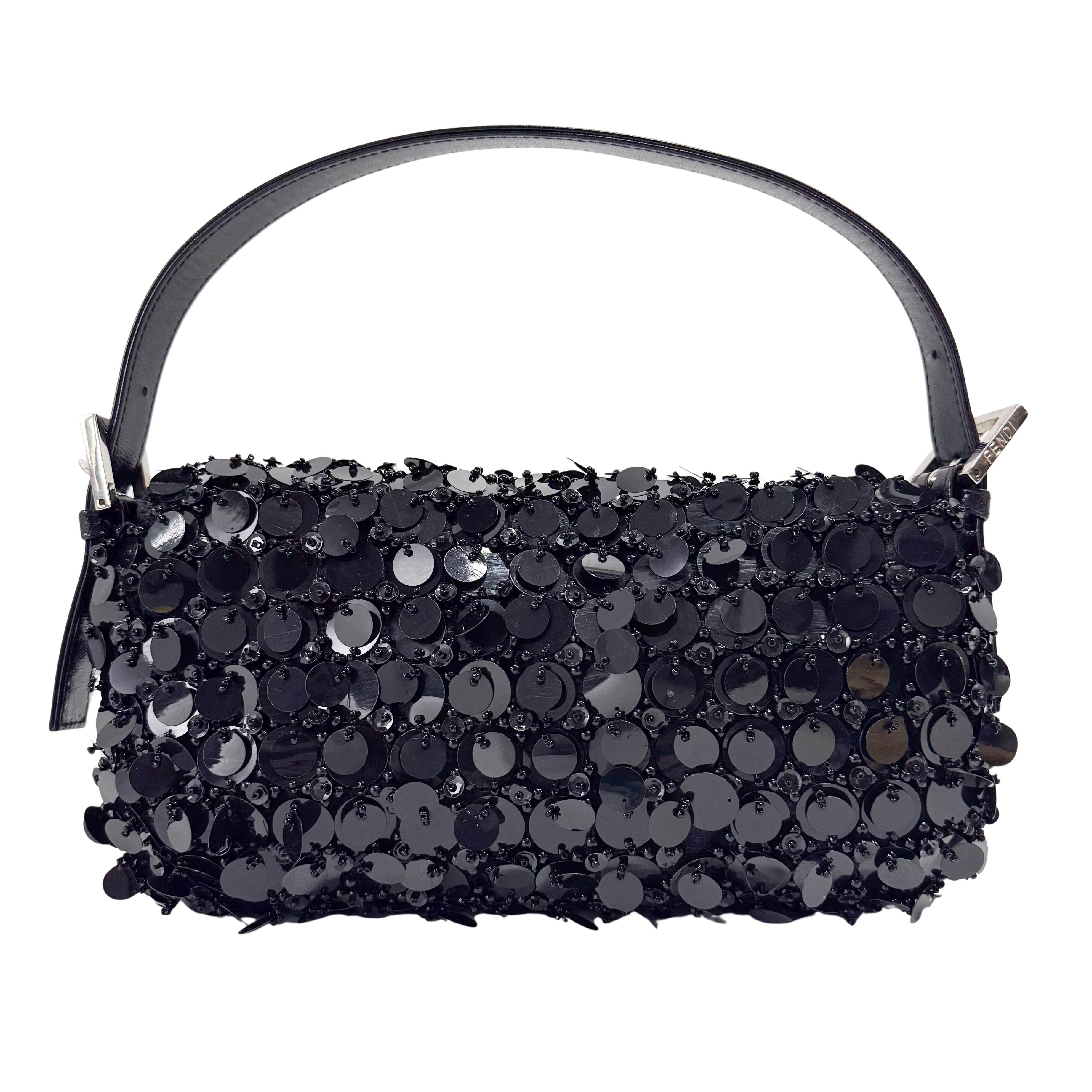 Baguette Black Sequin Shoulder Bag