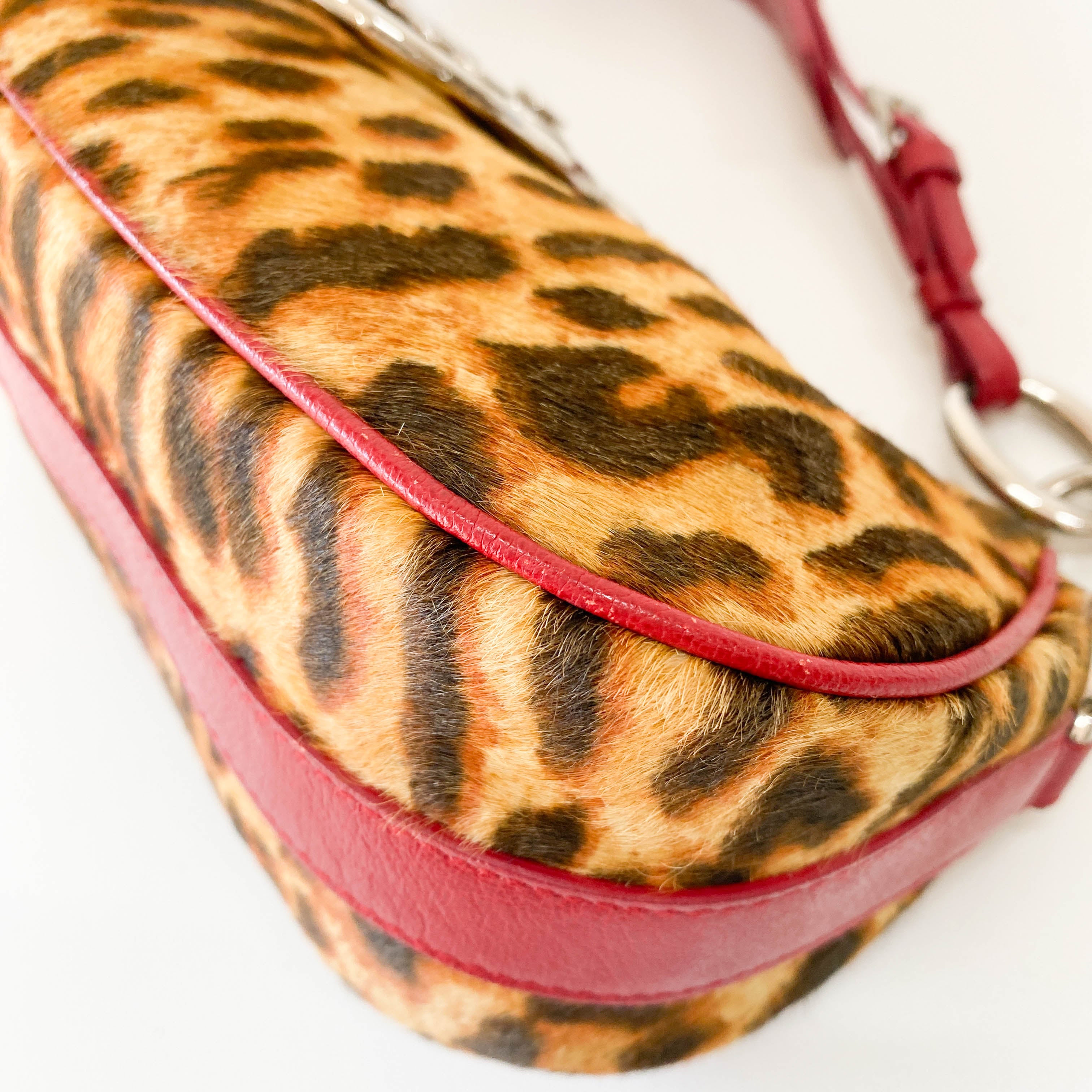Diva Leopard Print Pony Hair and Red Leather Bag