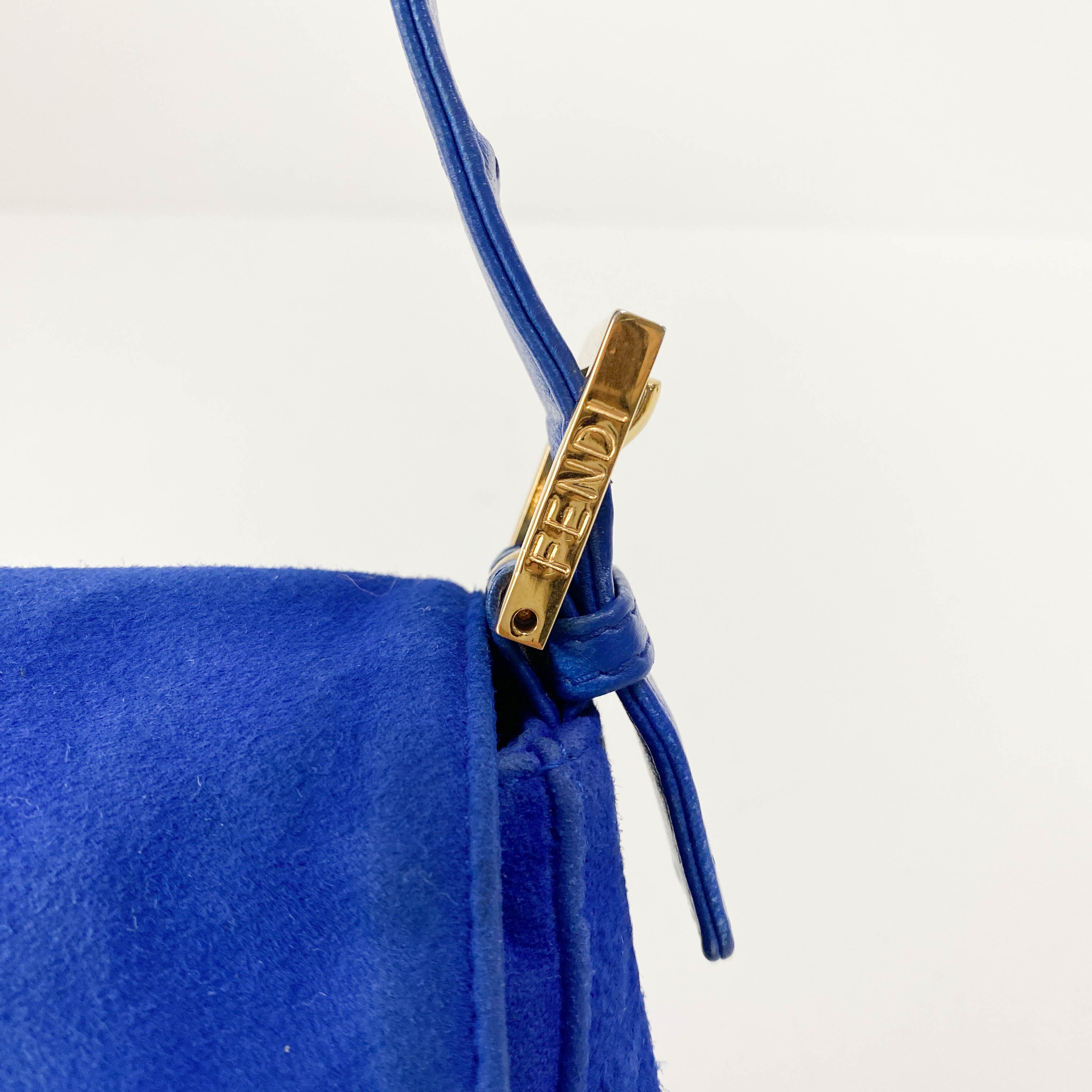 Baguette Blue Suede Shoulder Bag