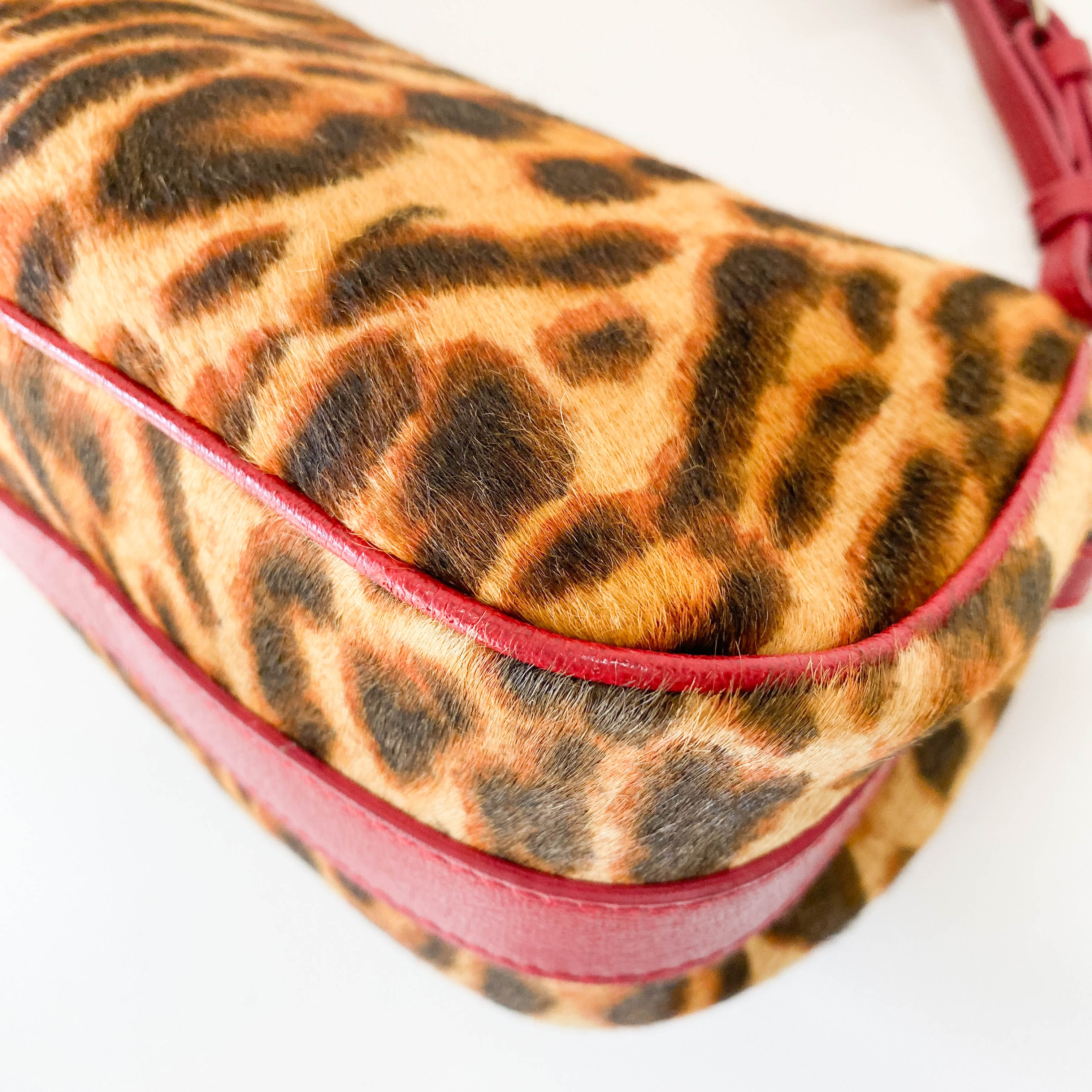 Diva Leopard Print Pony Hair and Red Leather Bag