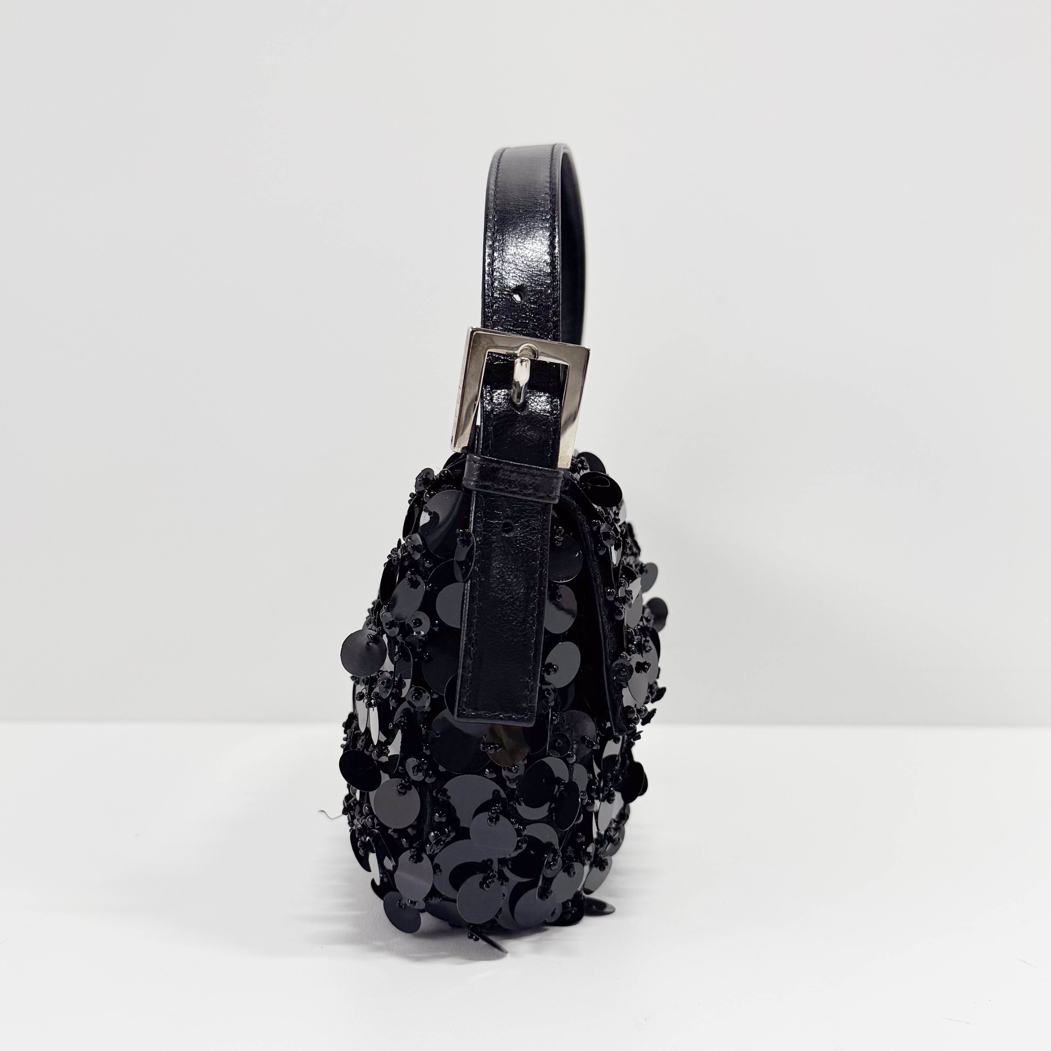 Baguette Black Sequin Shoulder Bag