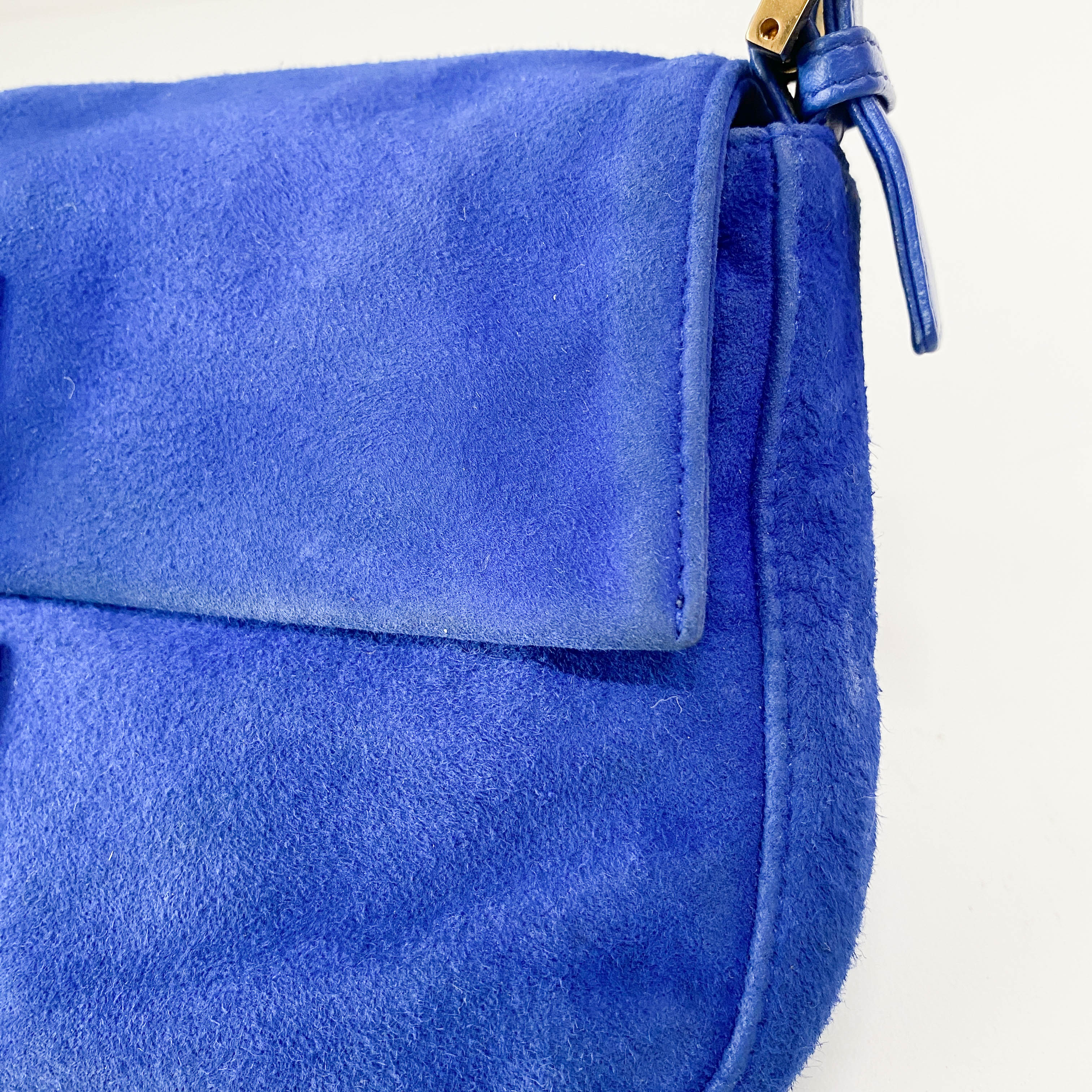 Baguette Blue Suede Shoulder Bag