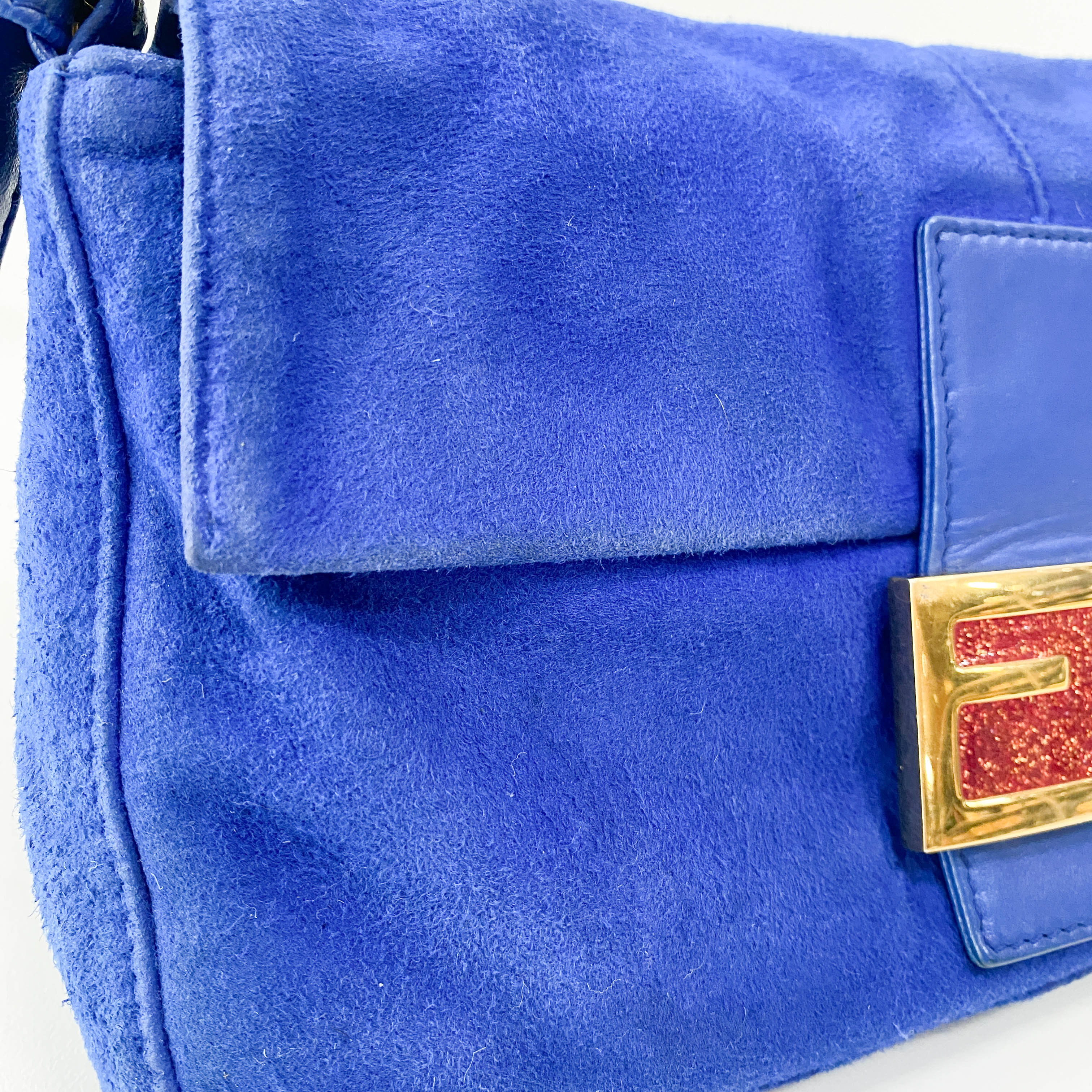 Baguette Blue Suede Shoulder Bag