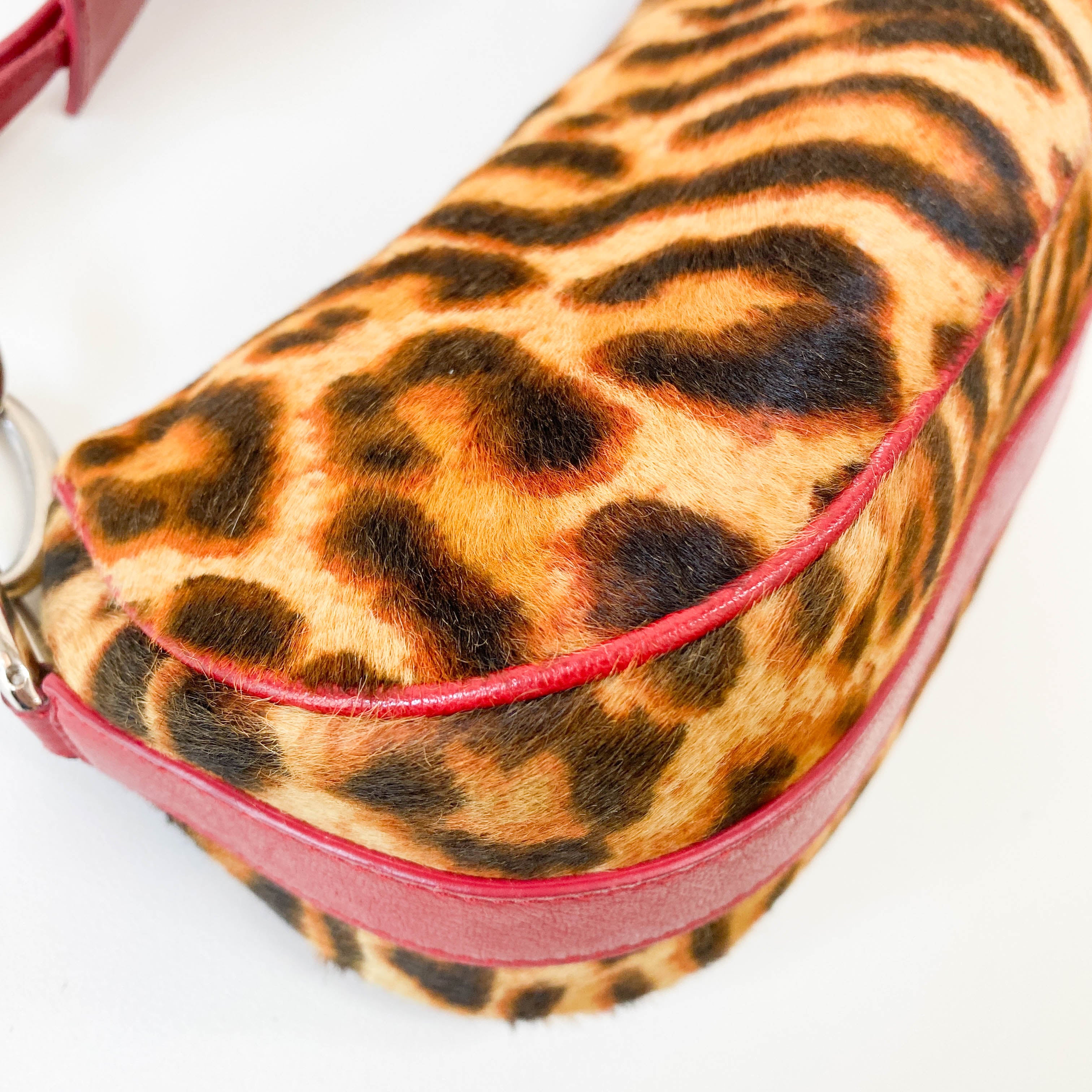 Diva Leopard Print Pony Hair and Red Leather Bag
