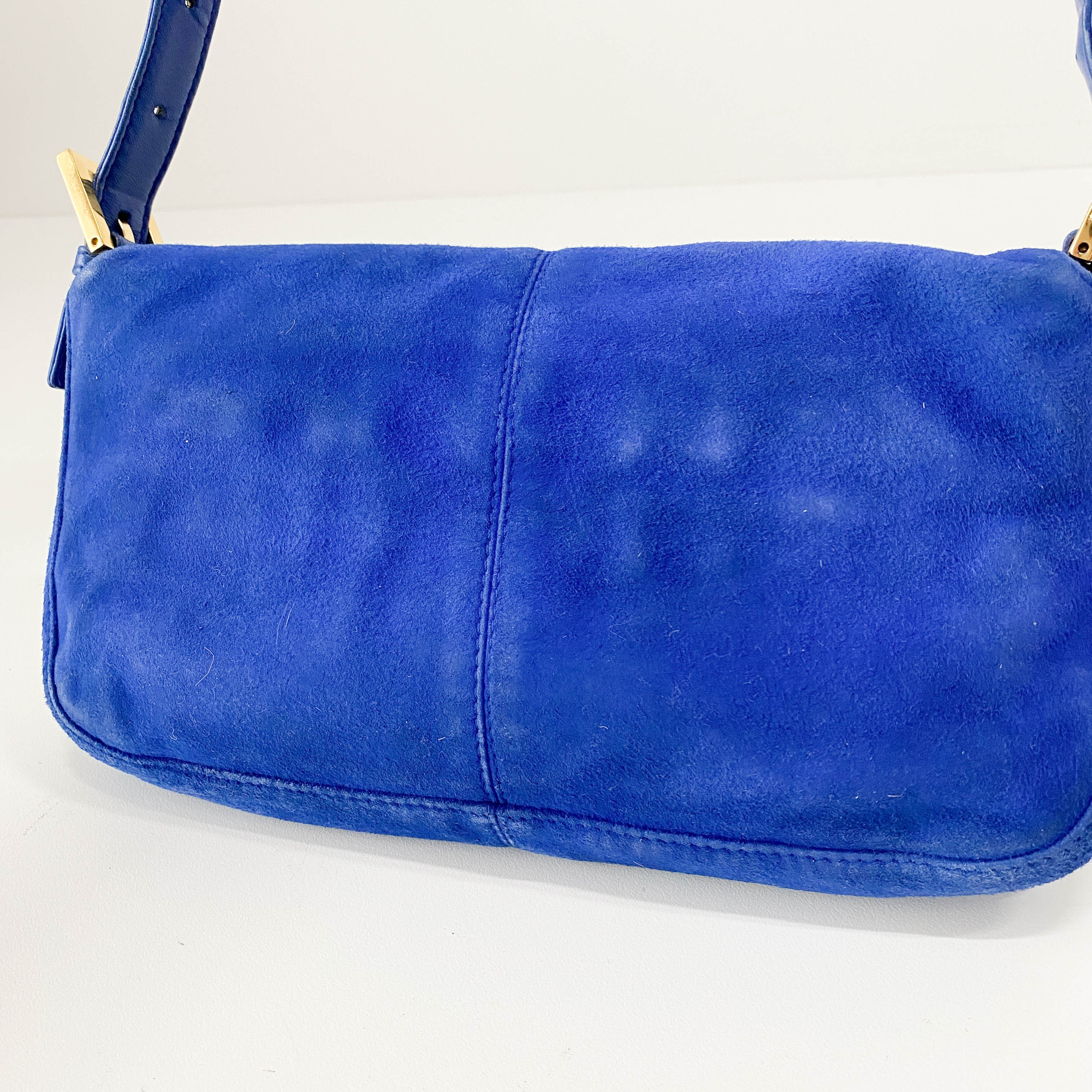 Baguette Blue Suede Shoulder Bag