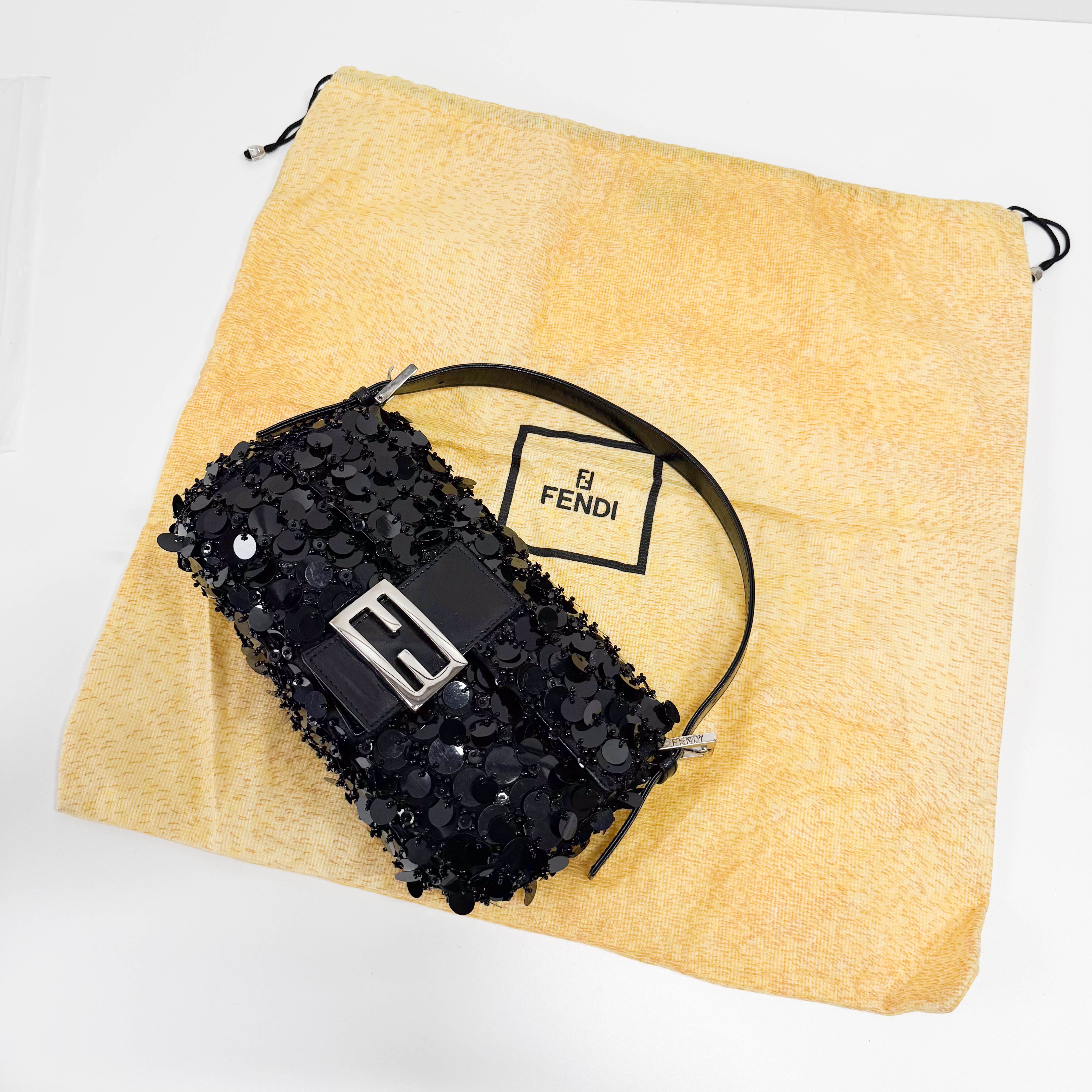 Baguette Black Sequin Shoulder Bag