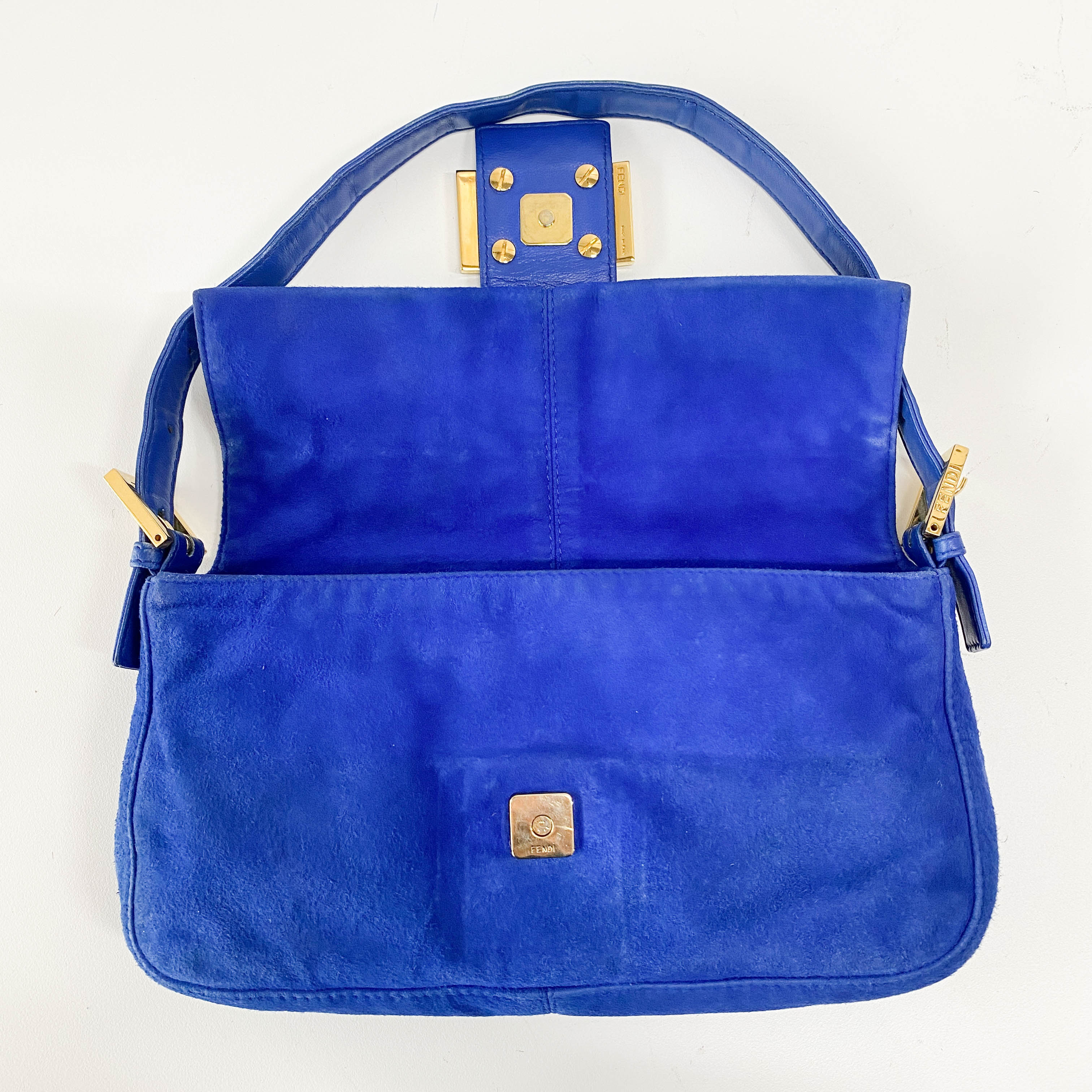Baguette Blue Suede Shoulder Bag