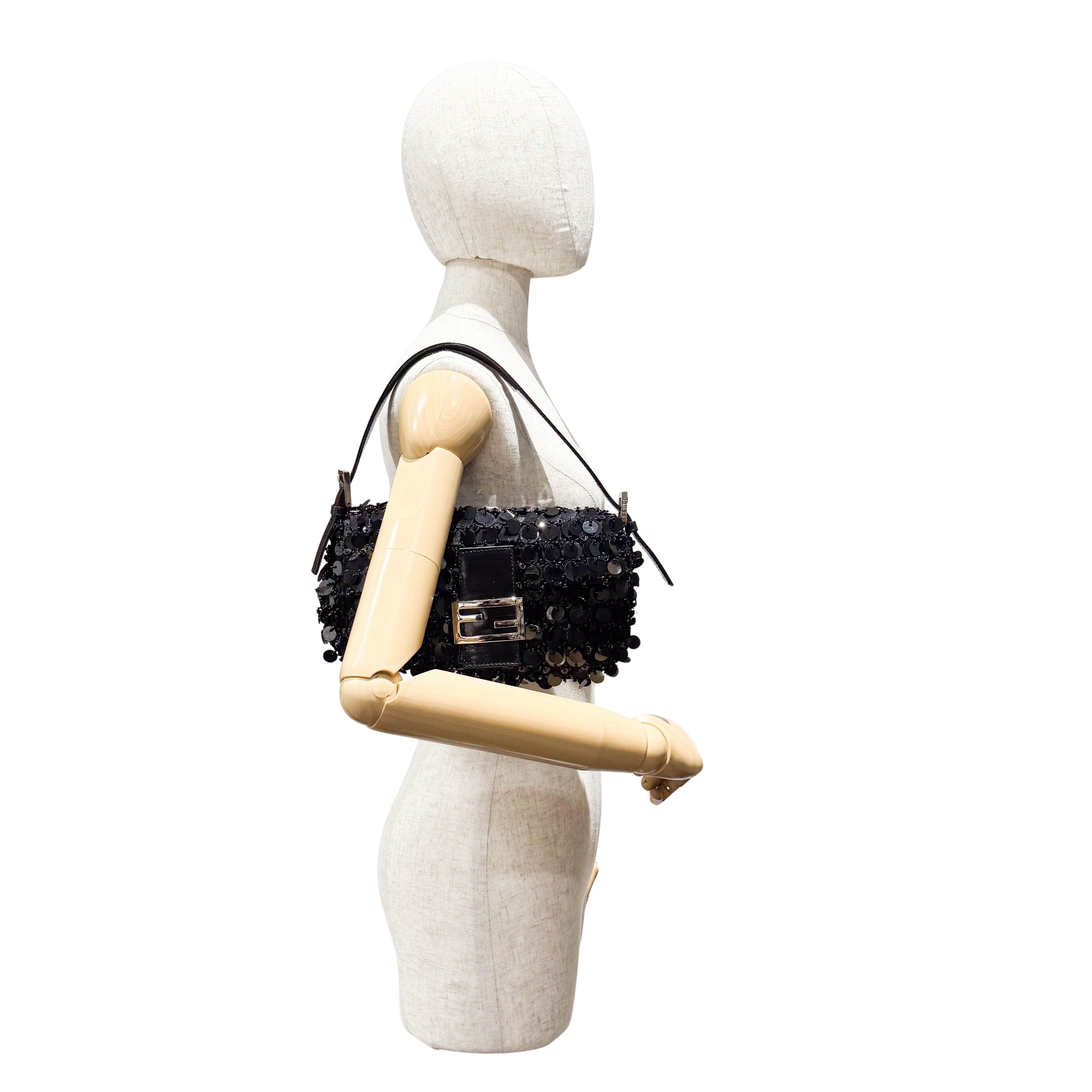 Baguette Black Sequin Shoulder Bag