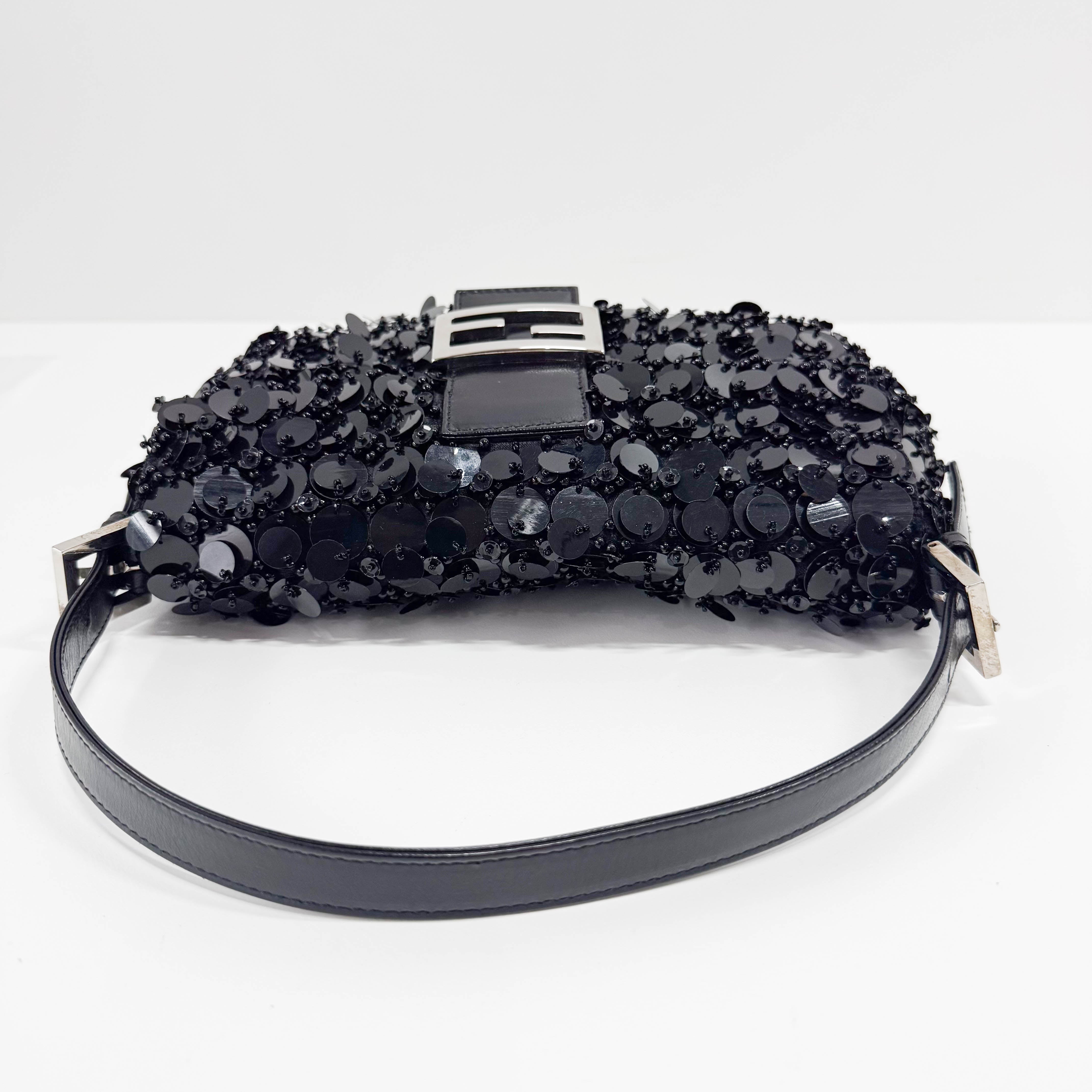 Baguette Black Sequin Shoulder Bag