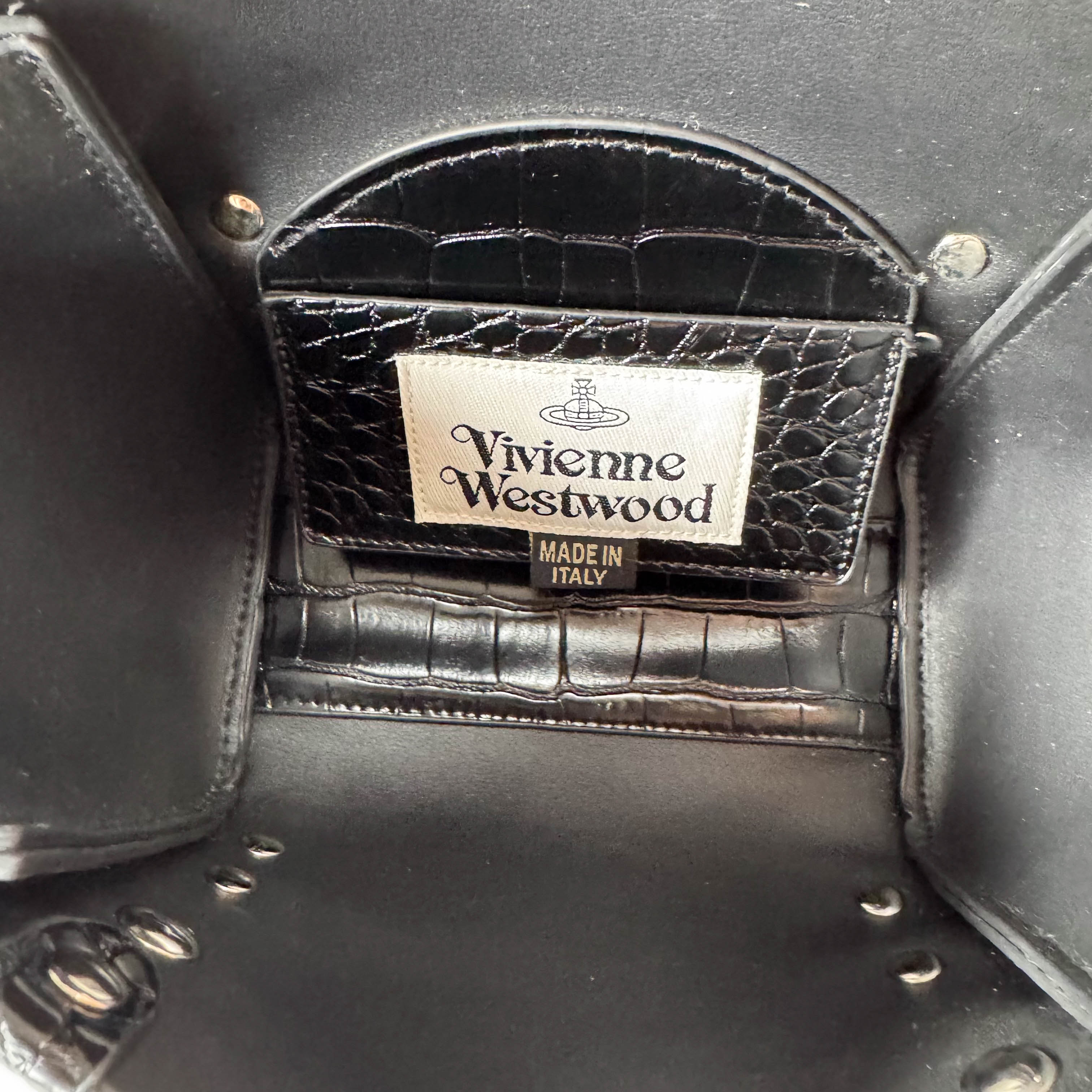 Croc Embossed Black Leather Chain Shoulder Bag