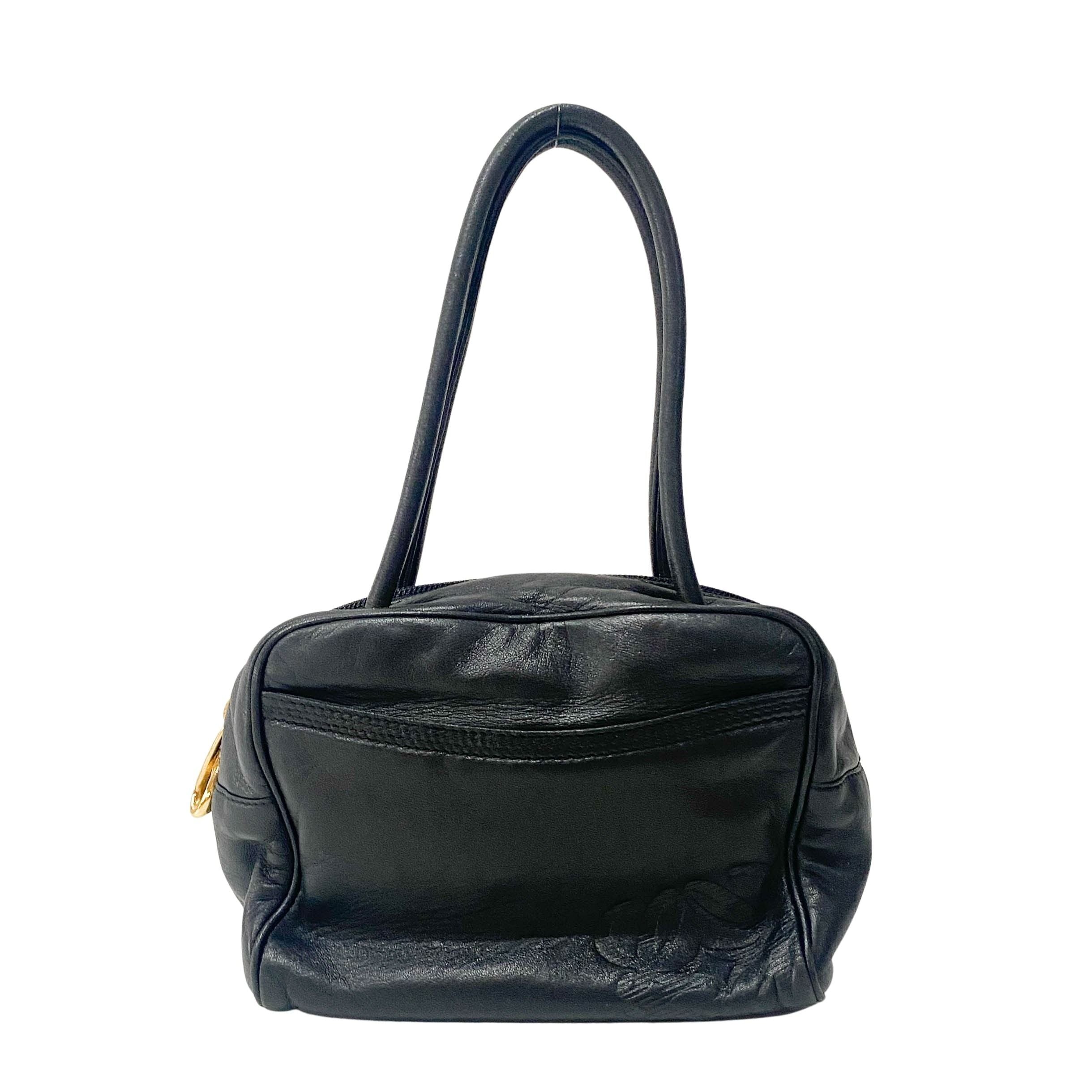 Anagram Small Black Leather Handbag