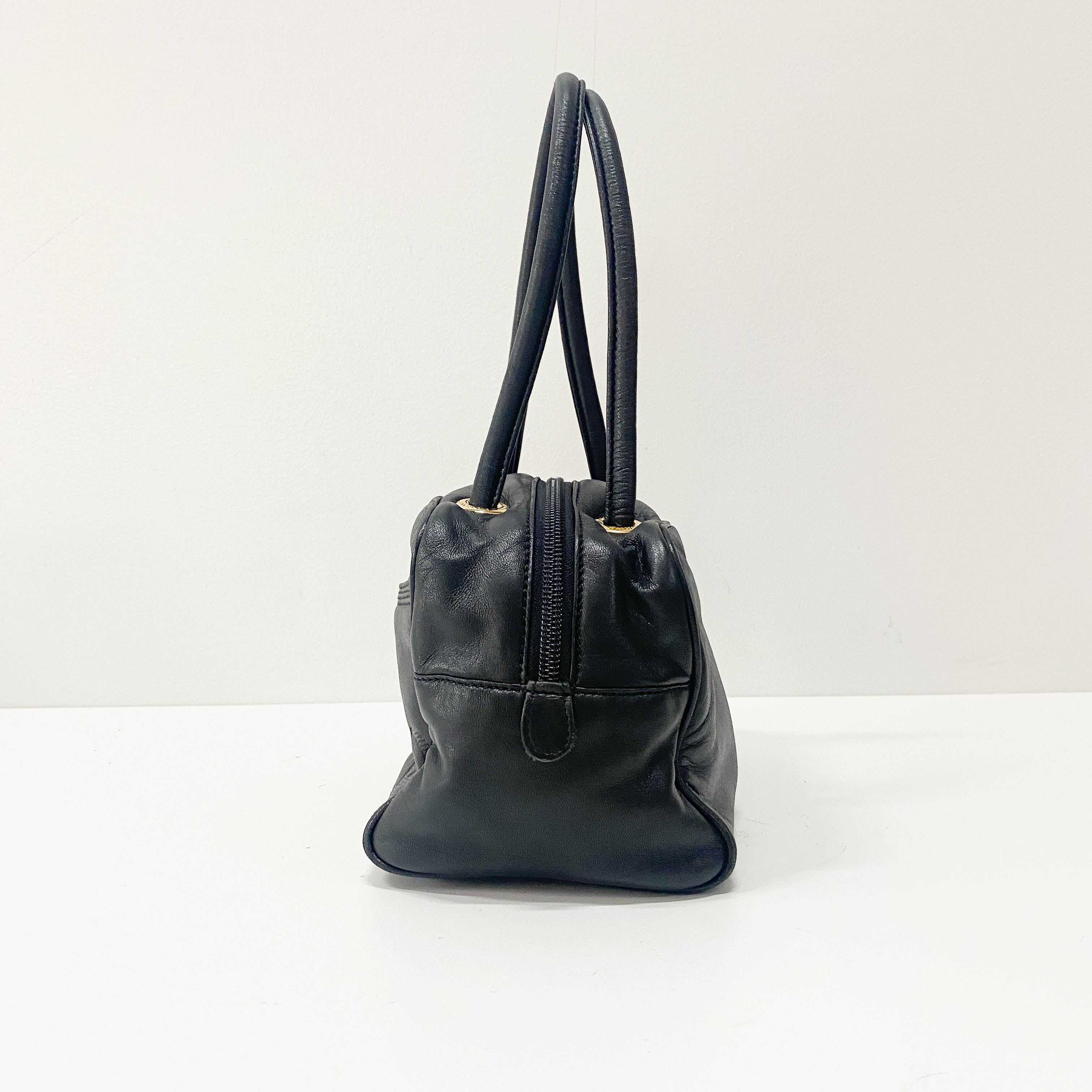 Anagram Small Black Leather Handbag