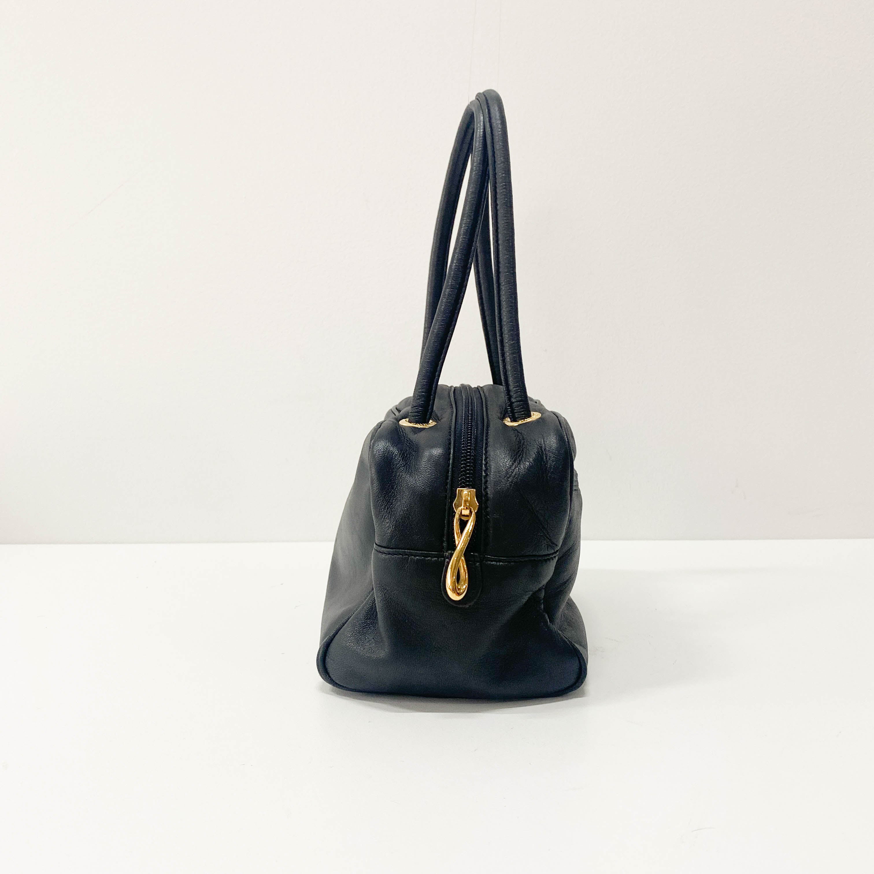 Anagram Small Black Leather Handbag
