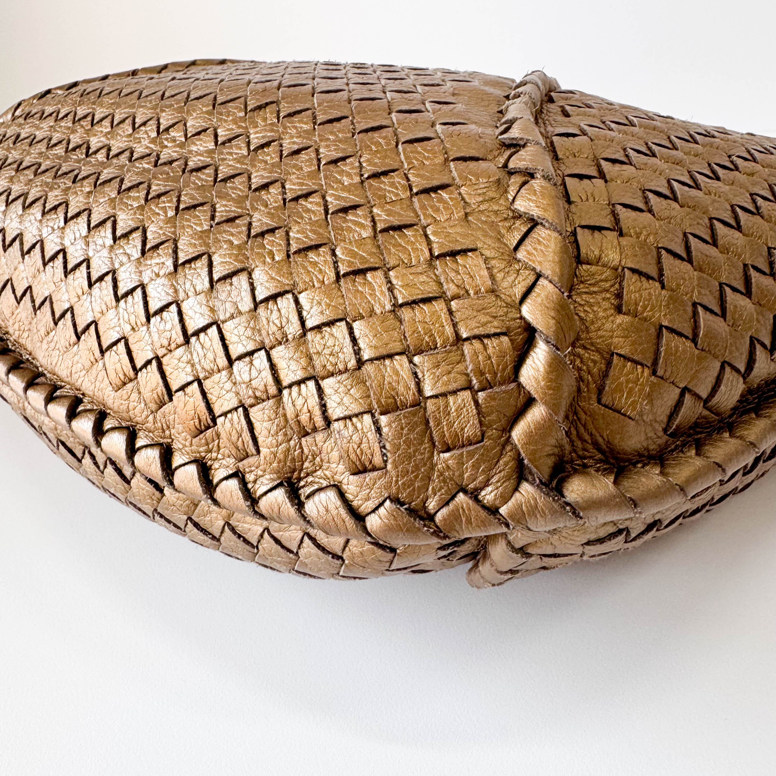 Intrecciato Gold Leather Veneta Hobo Shoulder Bag