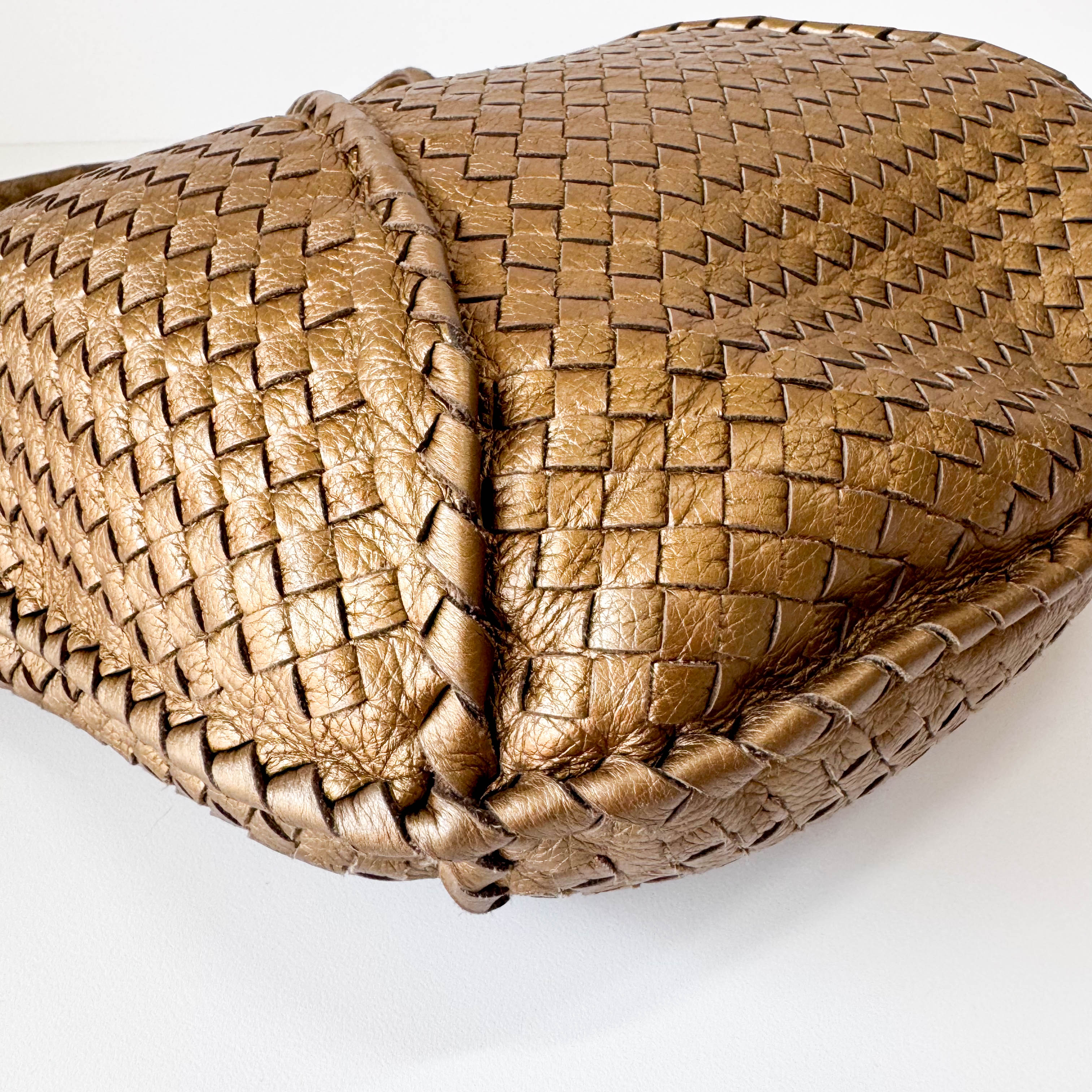 Intrecciato Gold Leather Veneta Hobo Shoulder Bag