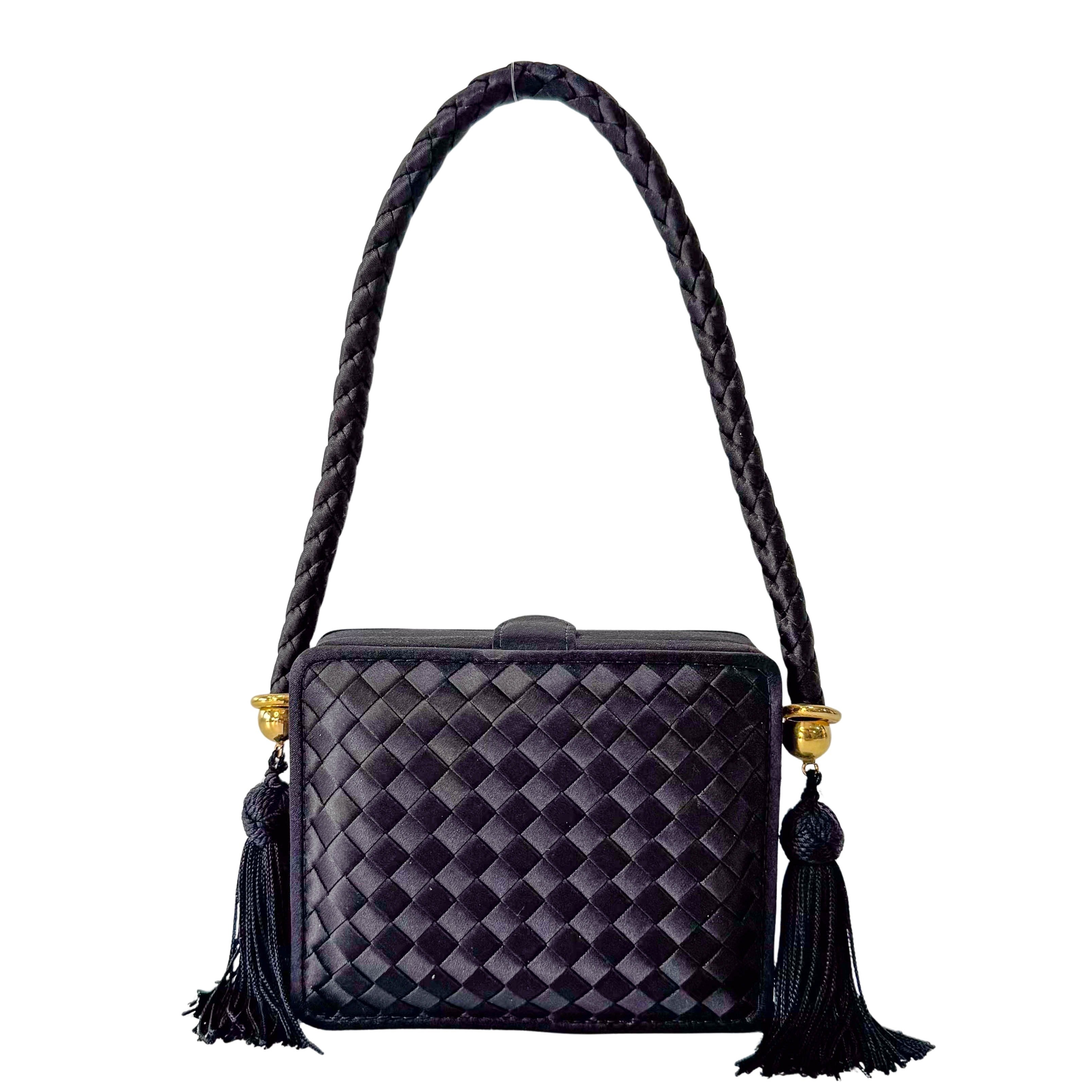 Intrecciato Mini Satin Black Handbag