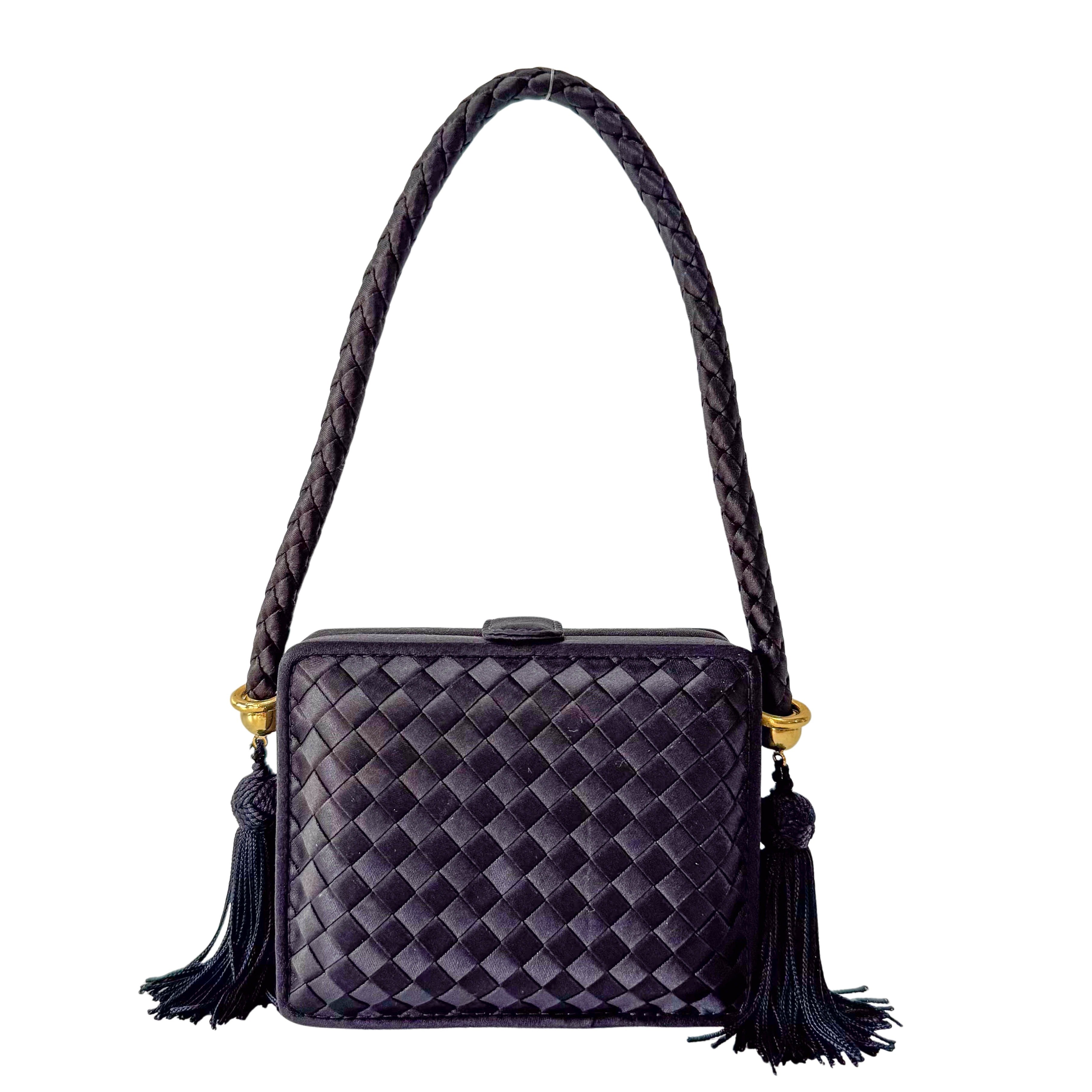 Intrecciato Mini Satin Black Handbag