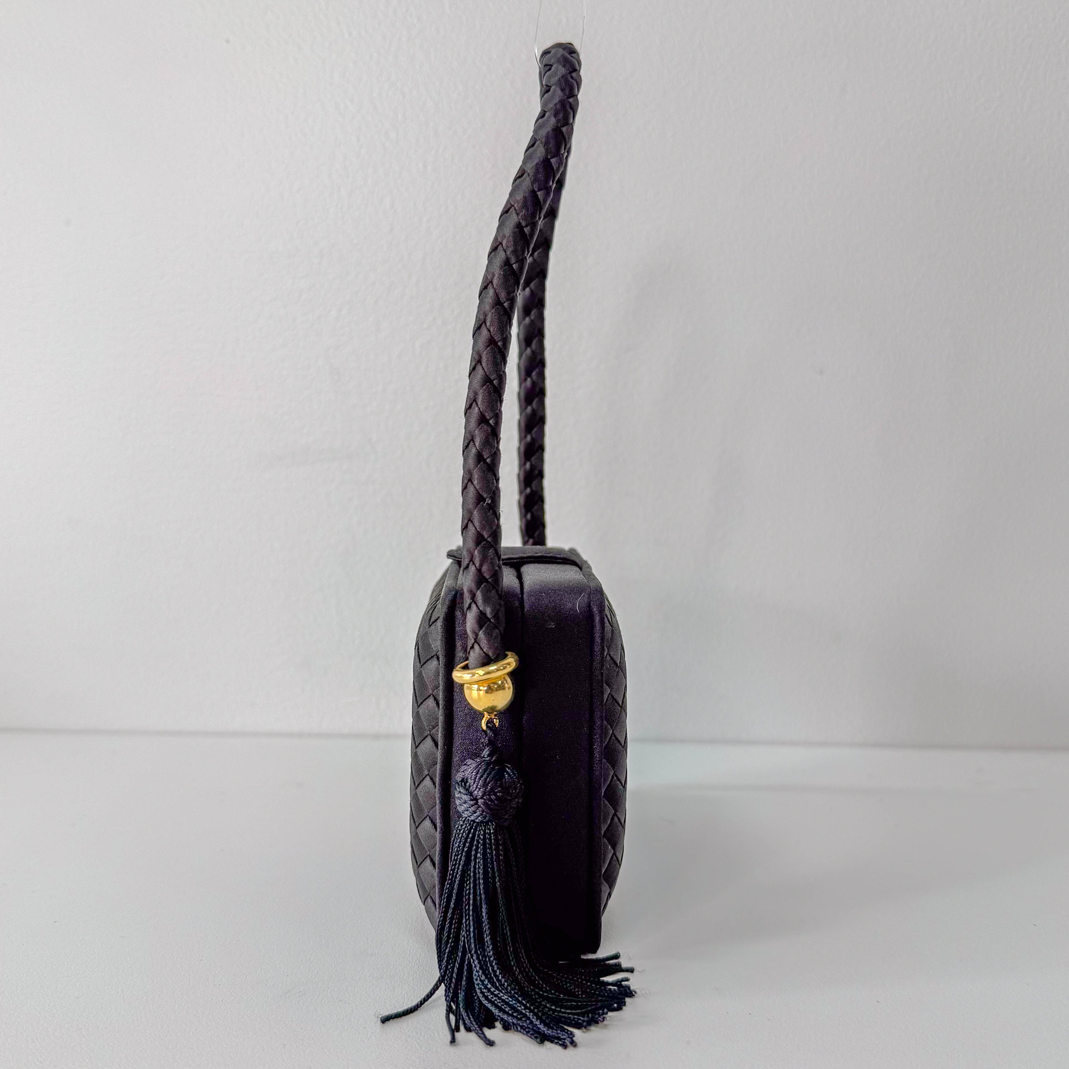 Intrecciato Mini Satin Black Handbag