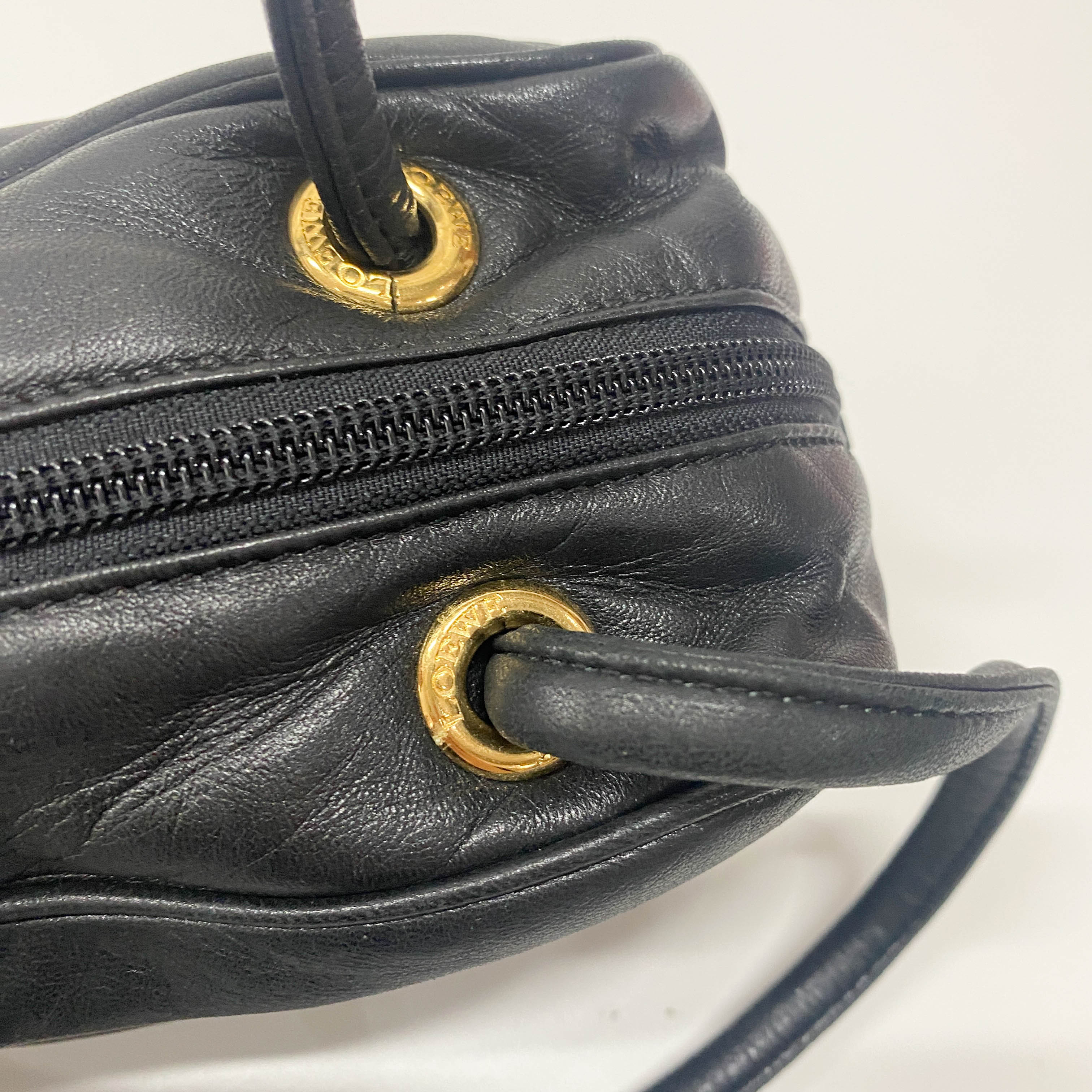Anagram Small Black Leather Handbag